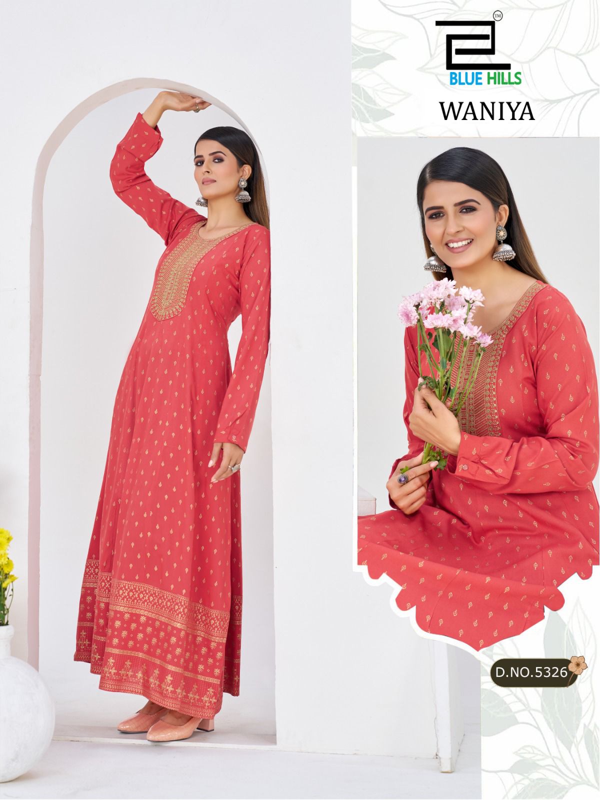 BLUE HILLS PRESENT ANARKALI GOWN WITH NECK EMBROIDERY WANIYA CATLOUGLE SERIES 5523-5528 6