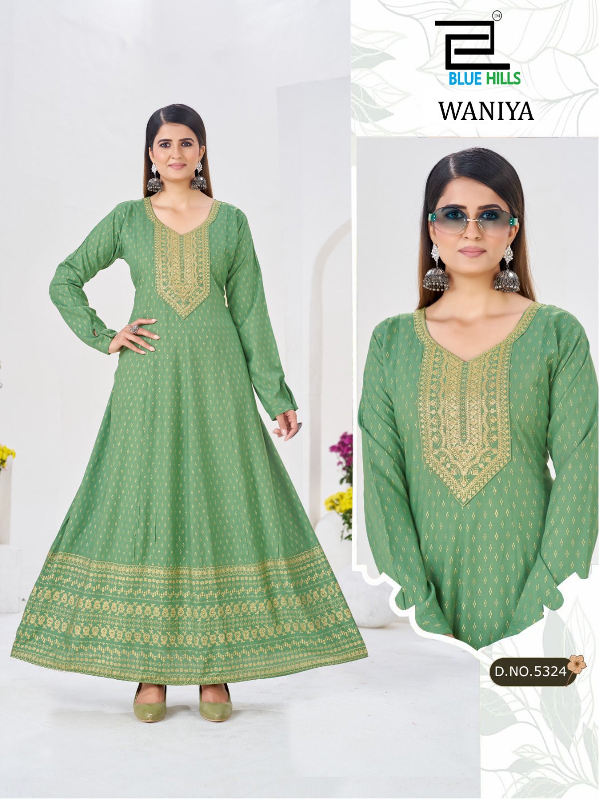 BLUE HILLS PRESENT ANARKALI GOWN WITH NECK EMBROIDERY WANIYA CATLOUGLE SERIES 5523-5528 4