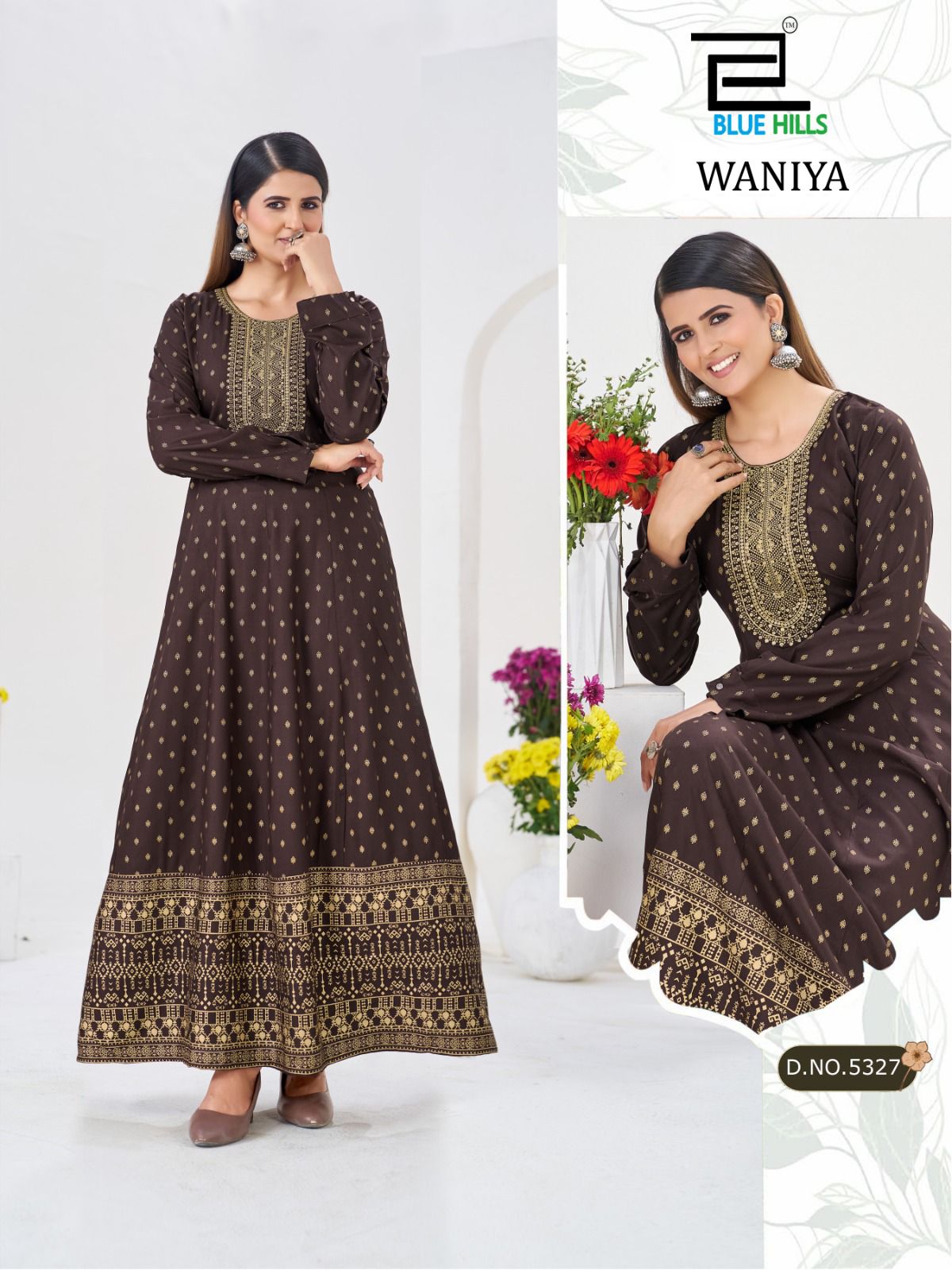 BLUE HILLS PRESENT ANARKALI GOWN WITH NECK EMBROIDERY WANIYA CATLOUGLE SERIES 5523-5528 8