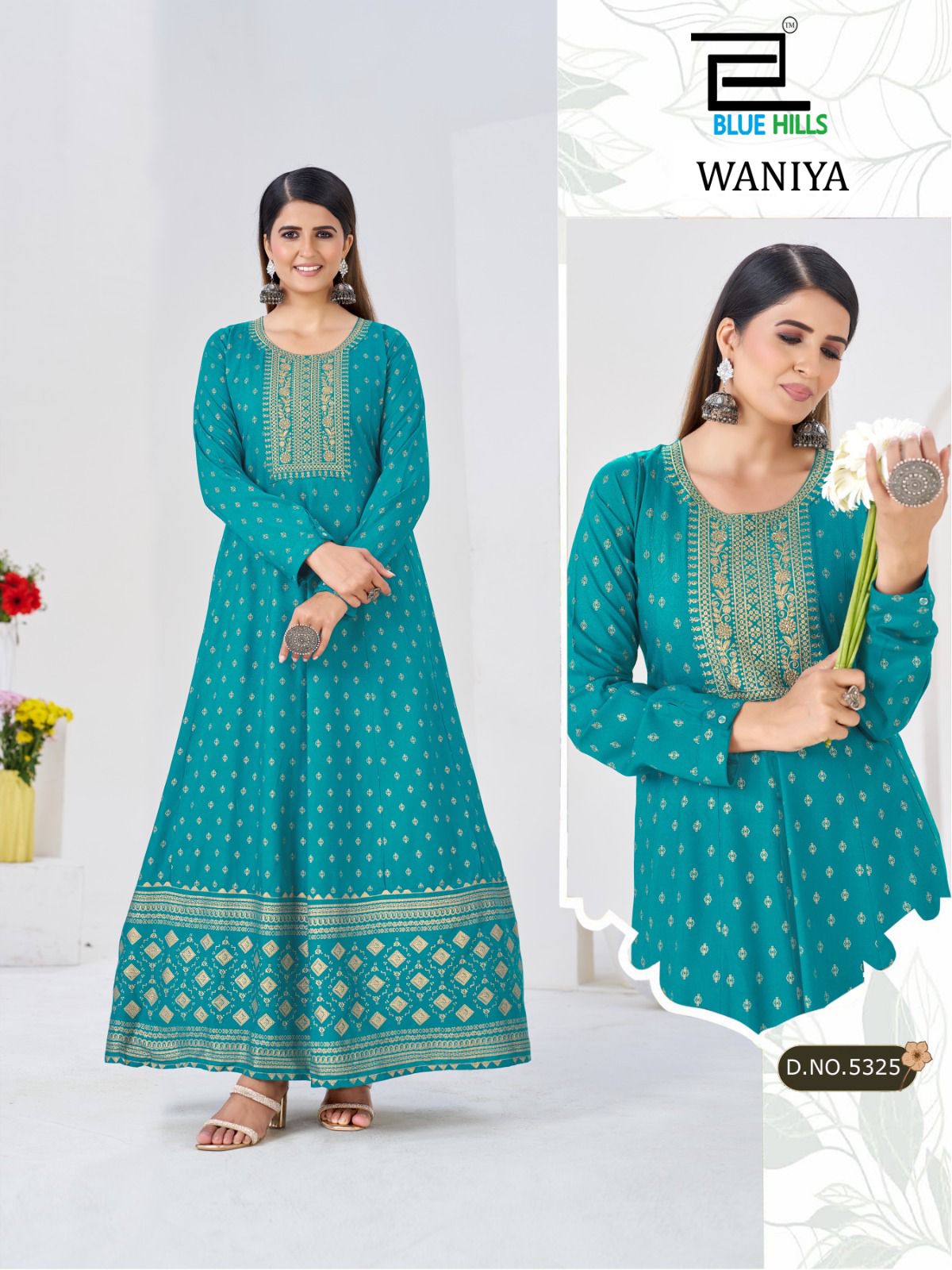 BLUE HILLS PRESENT ANARKALI GOWN WITH NECK EMBROIDERY WANIYA CATLOUGLE SERIES 5523-5528 7