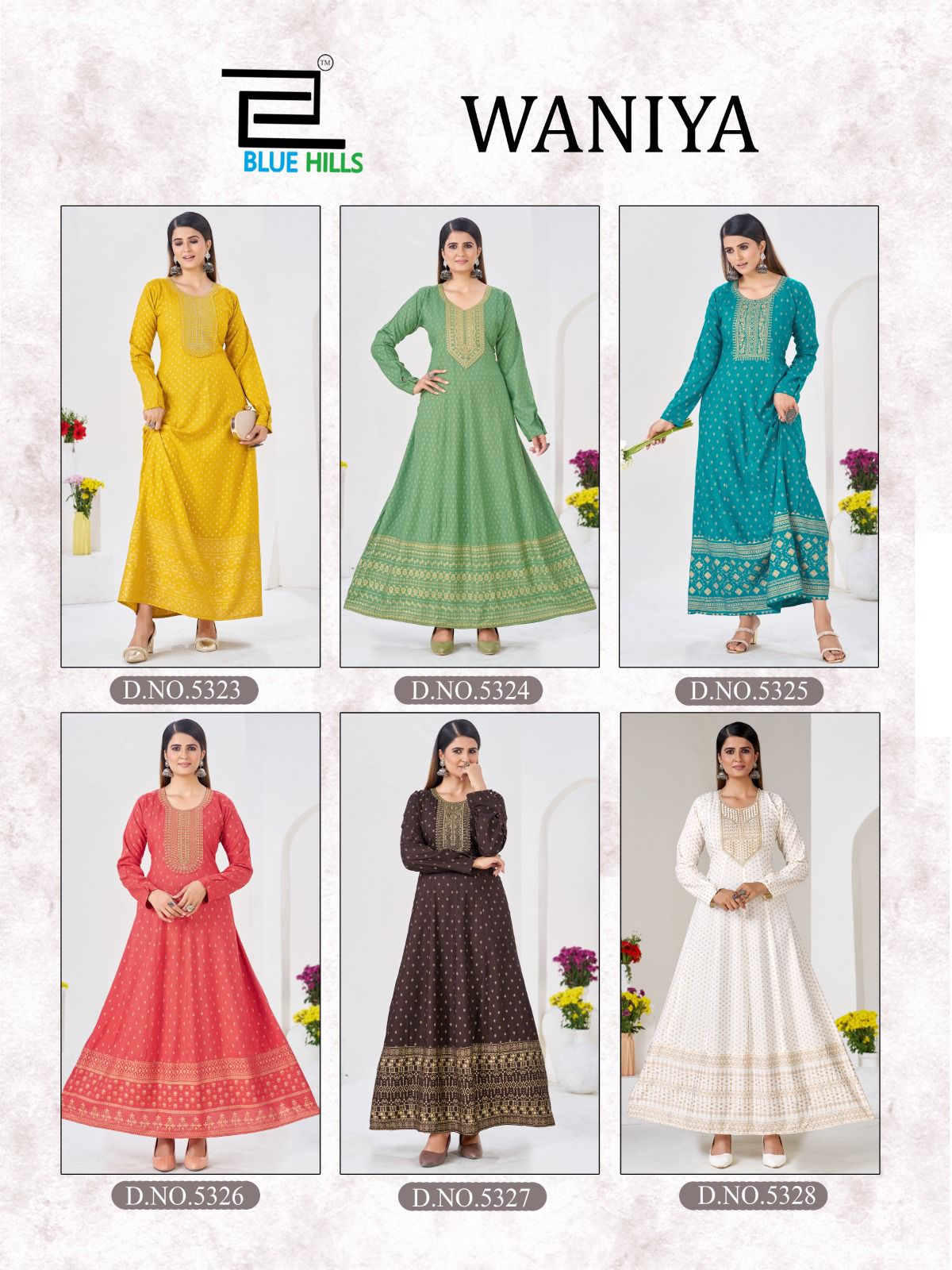 BLUE HILLS PRESENT ANARKALI GOWN WITH NECK EMBROIDERY WANIYA CATLOUGLE SERIES 5523-5528 2
