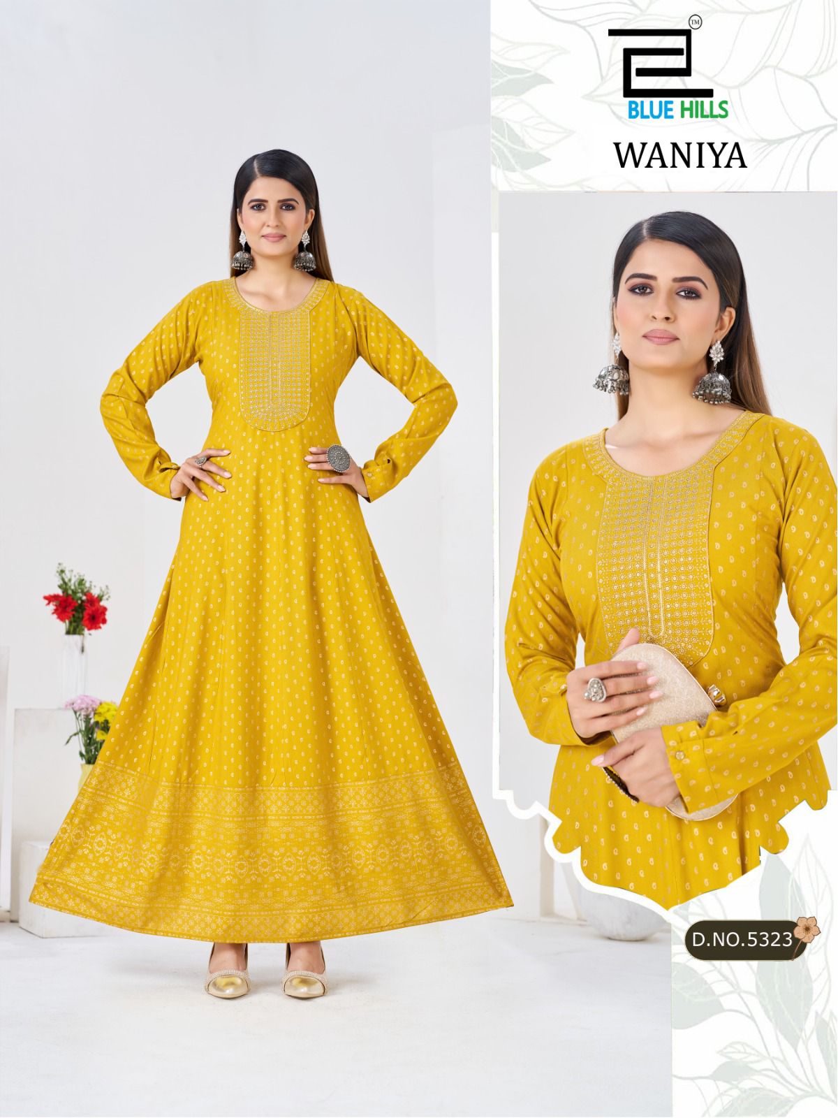 BLUE HILLS PRESENT ANARKALI GOWN WITH NECK EMBROIDERY WANIYA CATLOUGLE SERIES 5523-5528 1