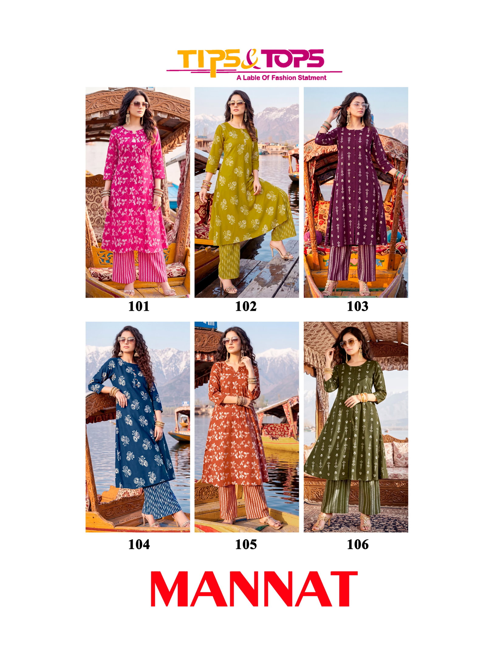 TIP TOPS PRESNET A LINE KURTI SET CATLOUGLES MANNAT SERIES 101-106 3