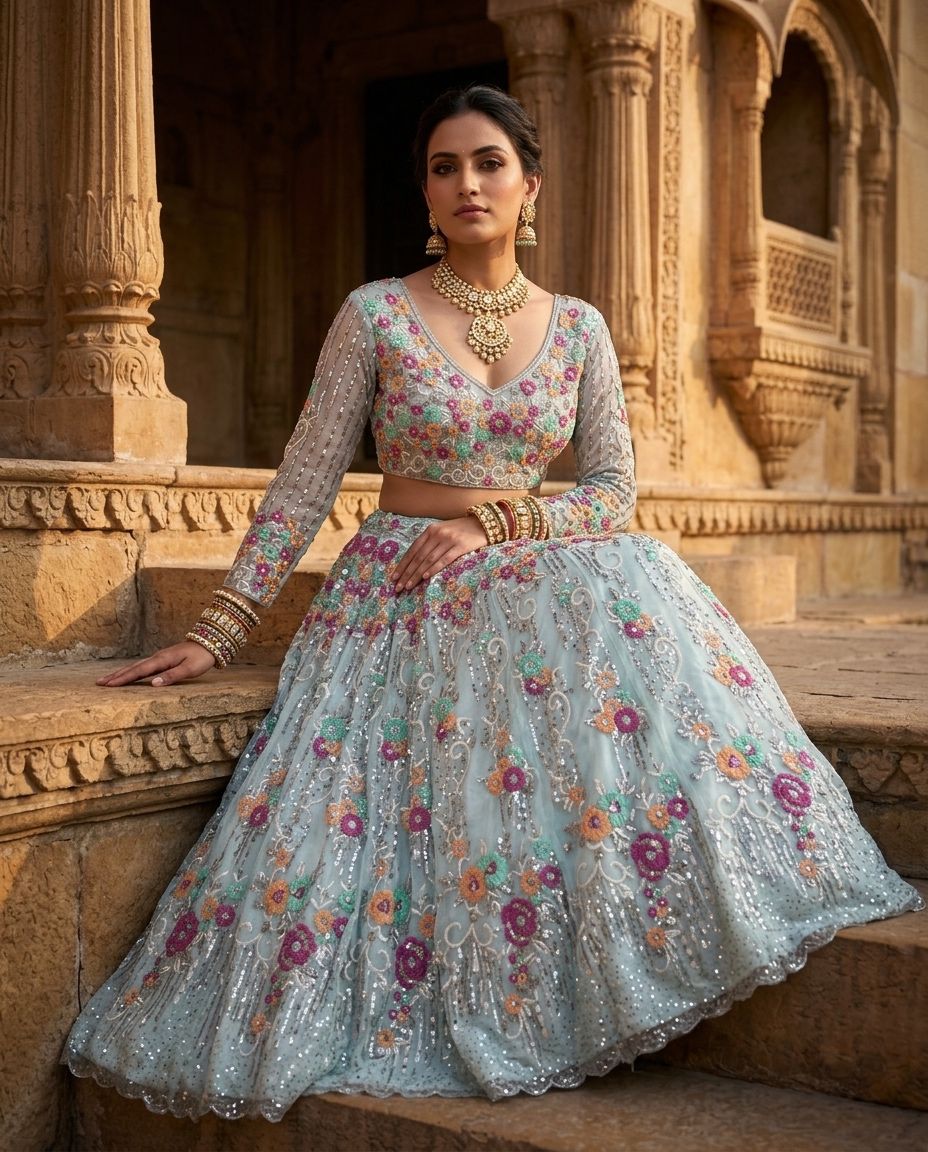 BOLLYWOOD PRESENT PREMIUM ORGANZA LEHENGA CHOLI SERIES 1763 5