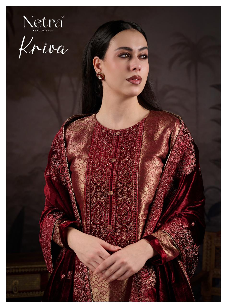 NETRA EXCLUSIVE KRIVA VELVET  UNSTICH SUIT SERIES 1172 A TO 1172 F 1