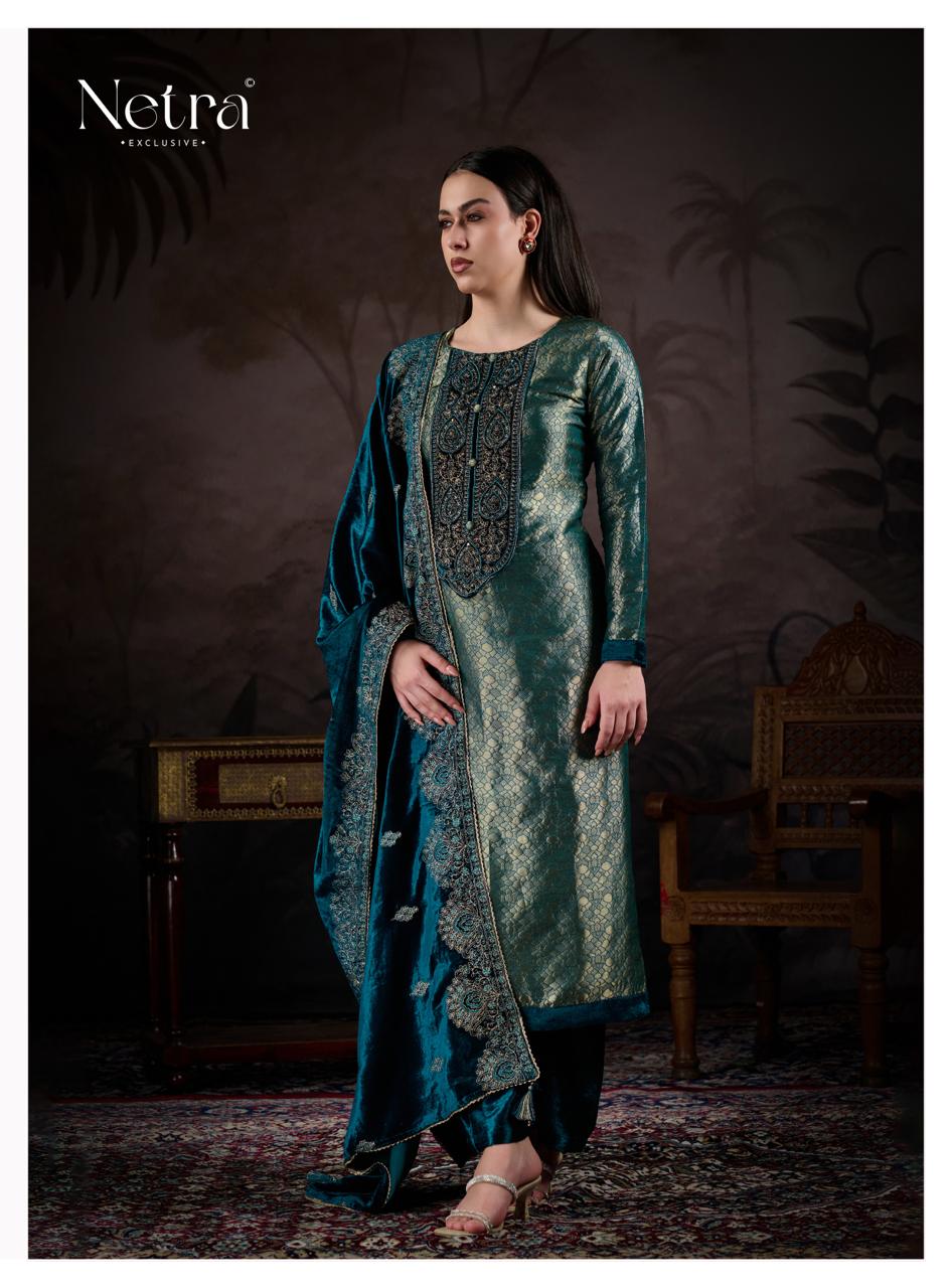 NETRA EXCLUSIVE KRIVA VELVET  UNSTICH SUIT SERIES 1172 A TO 1172 F 10