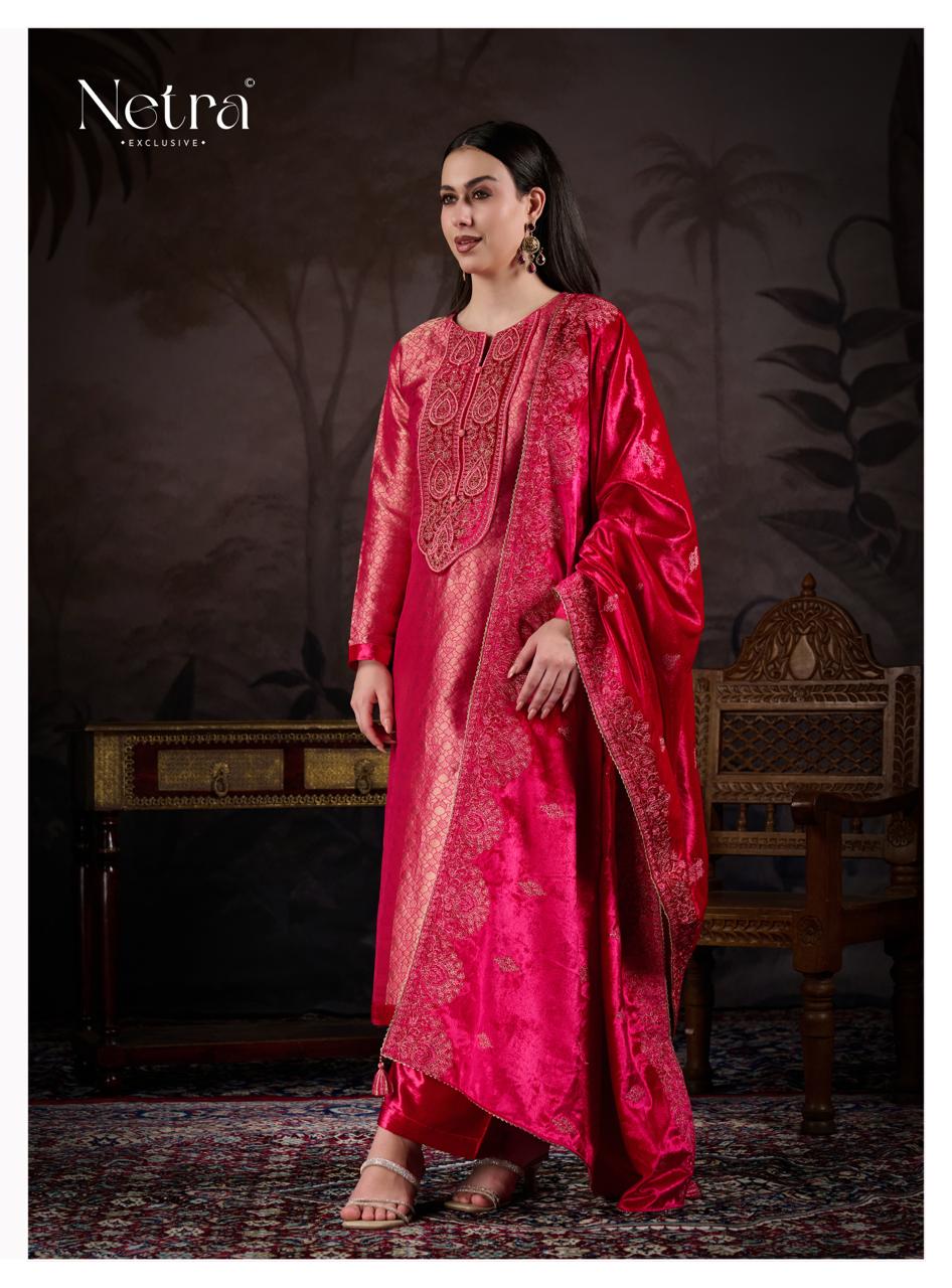 NETRA EXCLUSIVE KRIVA VELVET  UNSTICH SUIT SERIES 1172 A TO 1172 F 12