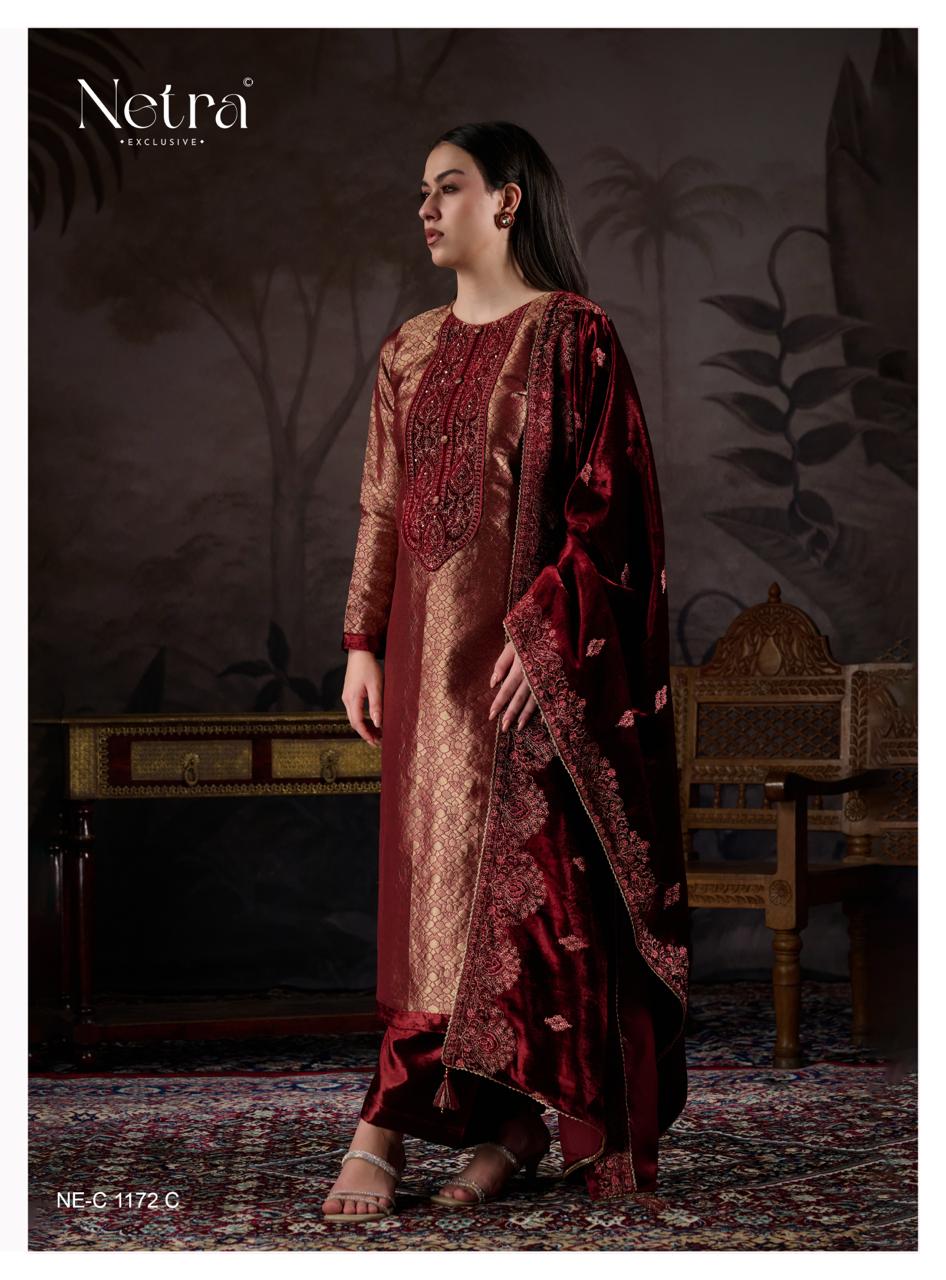 NETRA EXCLUSIVE KRIVA VELVET  UNSTICH SUIT SERIES 1172 A TO 1172 F 18