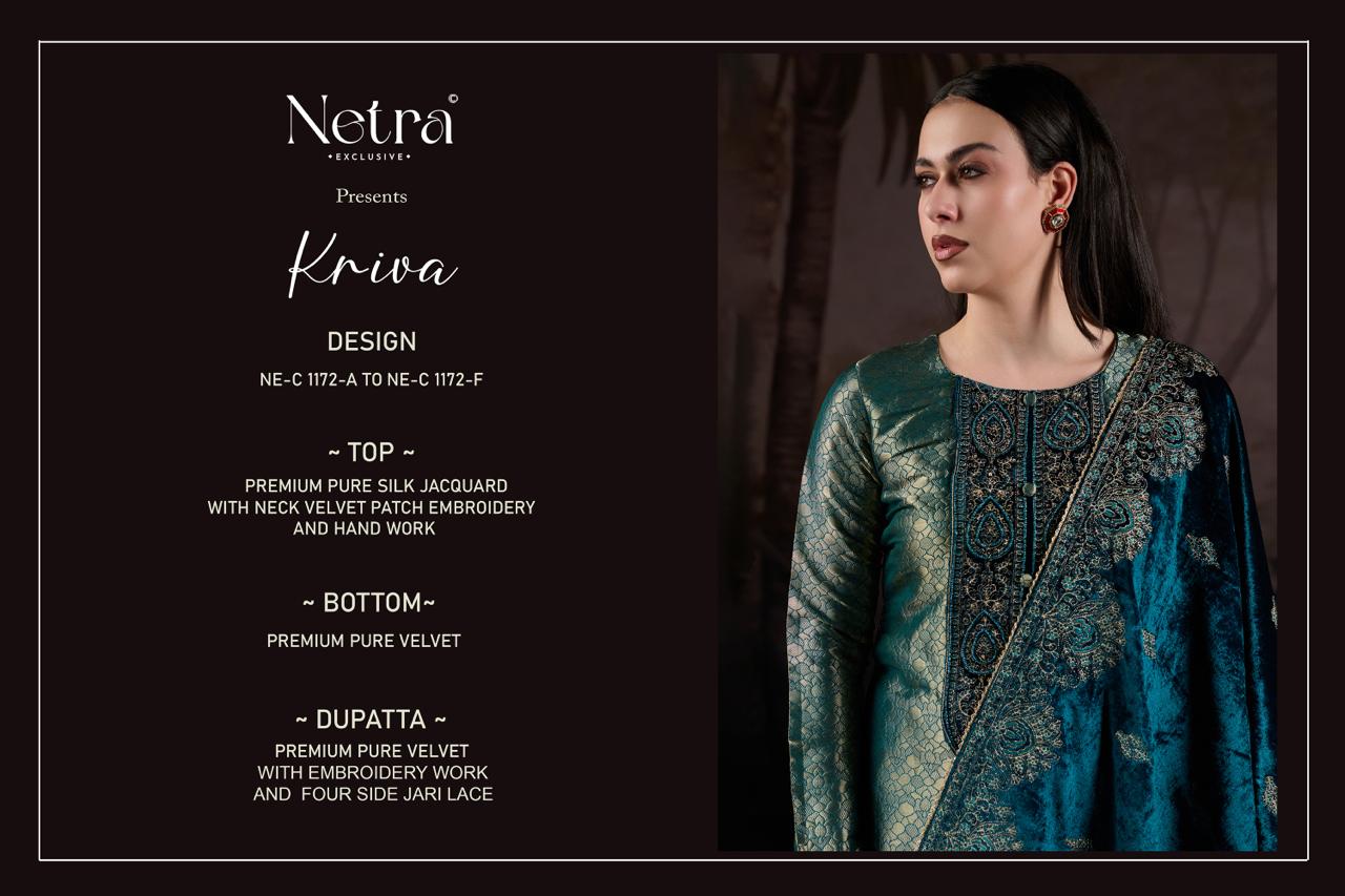 NETRA EXCLUSIVE KRIVA VELVET  UNSTICH SUIT SERIES 1172 A TO 1172 F 22