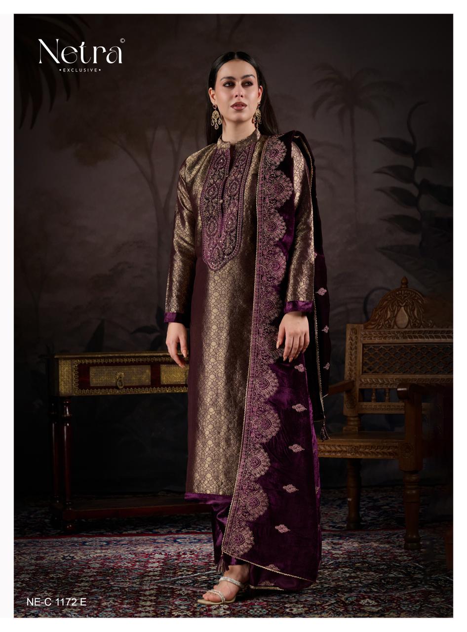 NETRA EXCLUSIVE KRIVA VELVET  UNSTICH SUIT SERIES 1172 A TO 1172 F 24