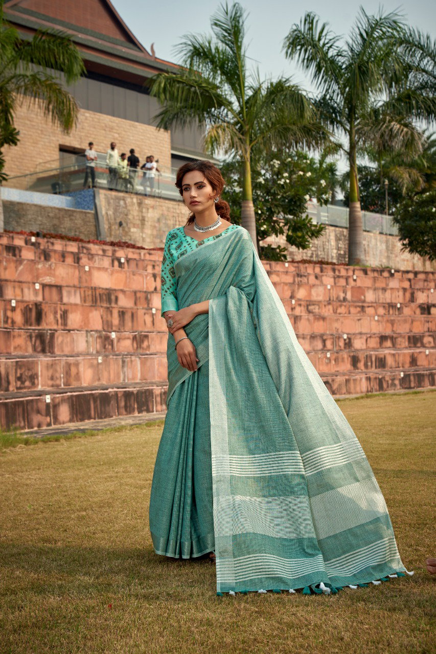 RAJPATH ABHIRUPI SOFT LINEN  SILK SAREE 9