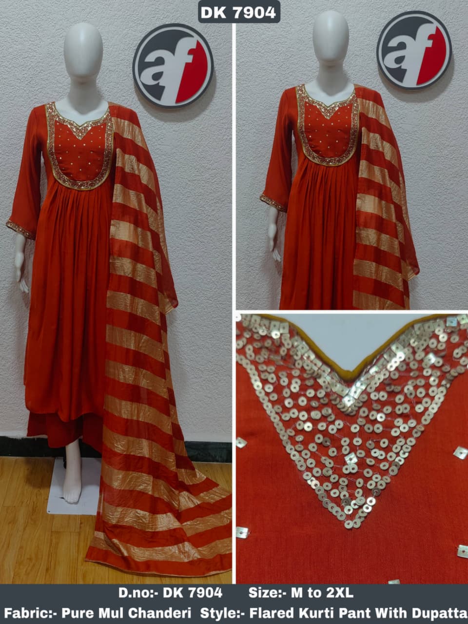 ANJU FABRICS  FLARED KURTI WITH WIDE PANT & DUPATTA SIZE SET COLLECTION 12