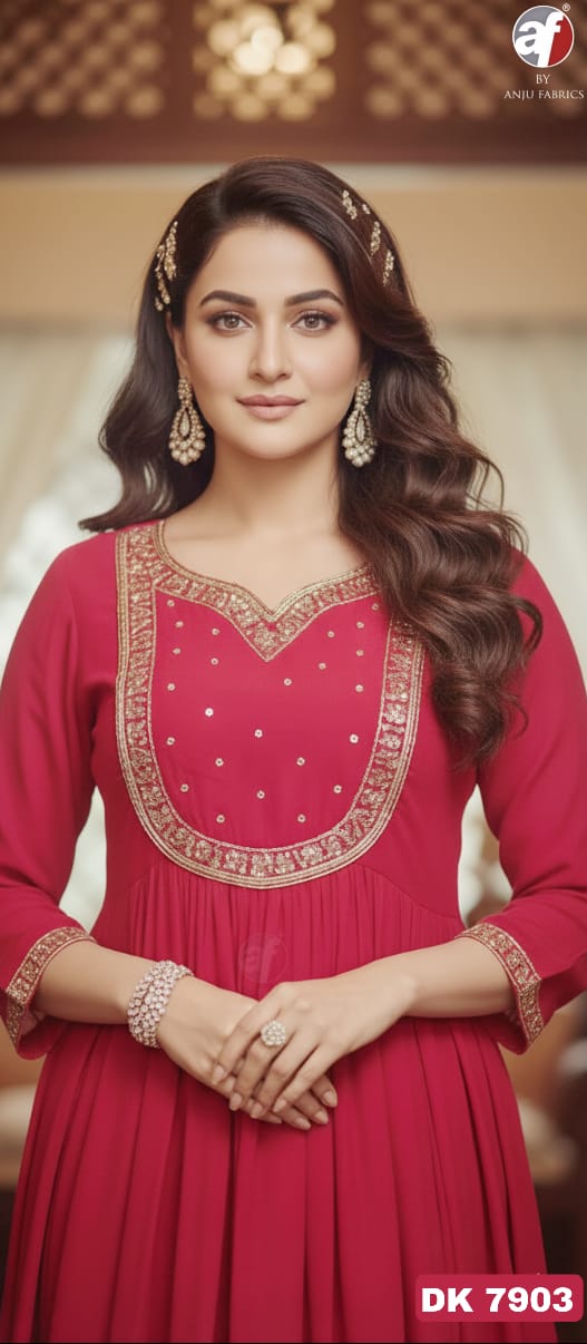 ANJU FABRICS  FLARED KURTI WITH WIDE PANT & DUPATTA SIZE SET COLLECTION 11