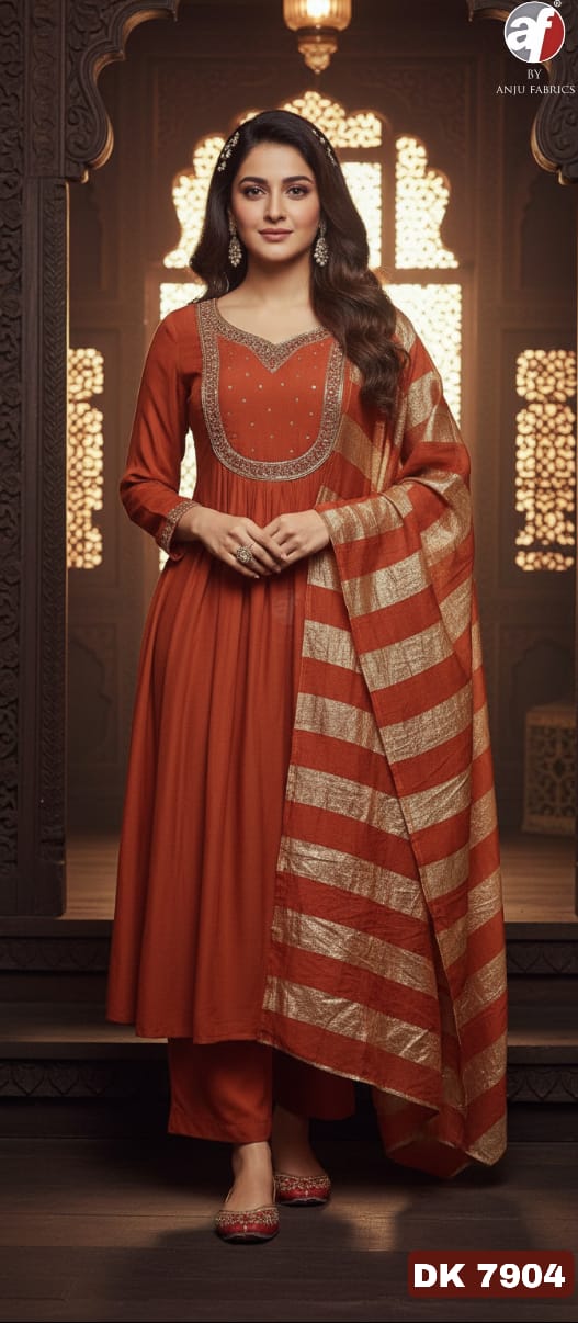ANJU FABRICS  FLARED KURTI WITH WIDE PANT & DUPATTA SIZE SET COLLECTION 10