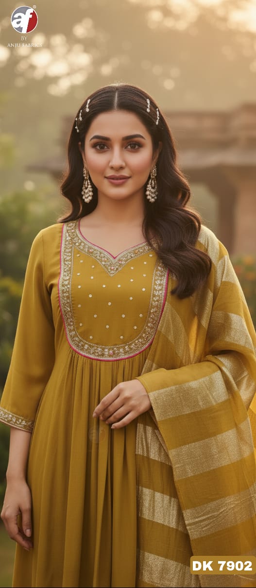 ANJU FABRICS  FLARED KURTI WITH WIDE PANT & DUPATTA SIZE SET COLLECTION 9