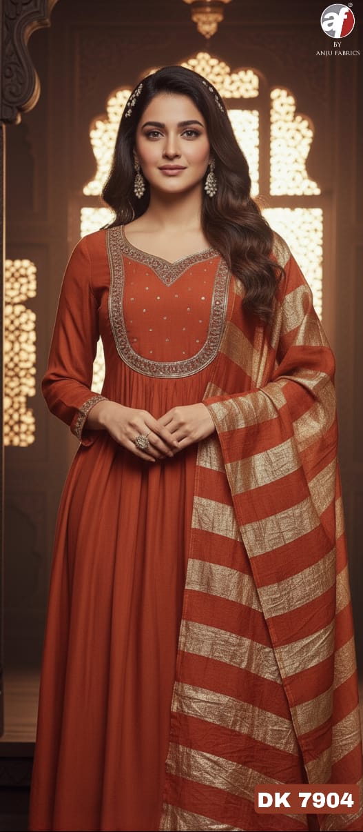 ANJU FABRICS  FLARED KURTI WITH WIDE PANT & DUPATTA SIZE SET COLLECTION 8