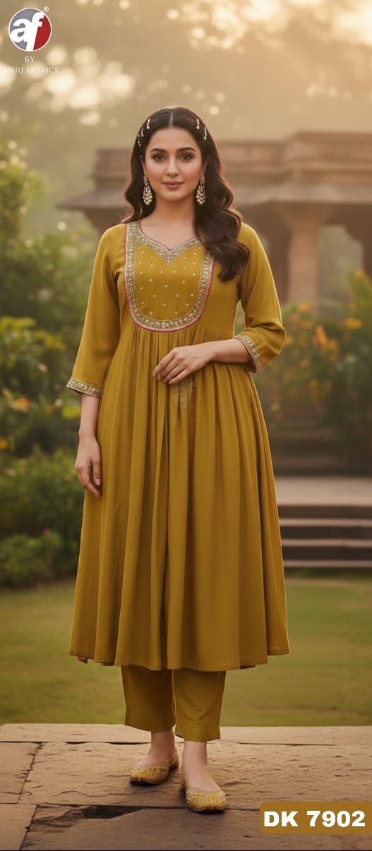 ANJU FABRICS  FLARED KURTI WITH WIDE PANT & DUPATTA SIZE SET COLLECTION 7