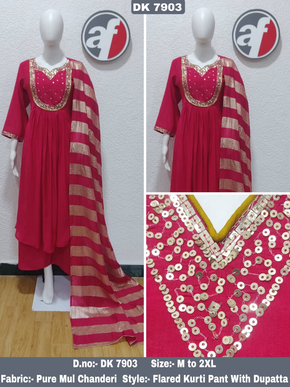 ANJU FABRICS  FLARED KURTI WITH WIDE PANT & DUPATTA SIZE SET COLLECTION 6