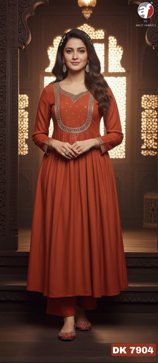 ANJU FABRICS  FLARED KURTI WITH WIDE PANT & DUPATTA SIZE SET COLLECTION 5
