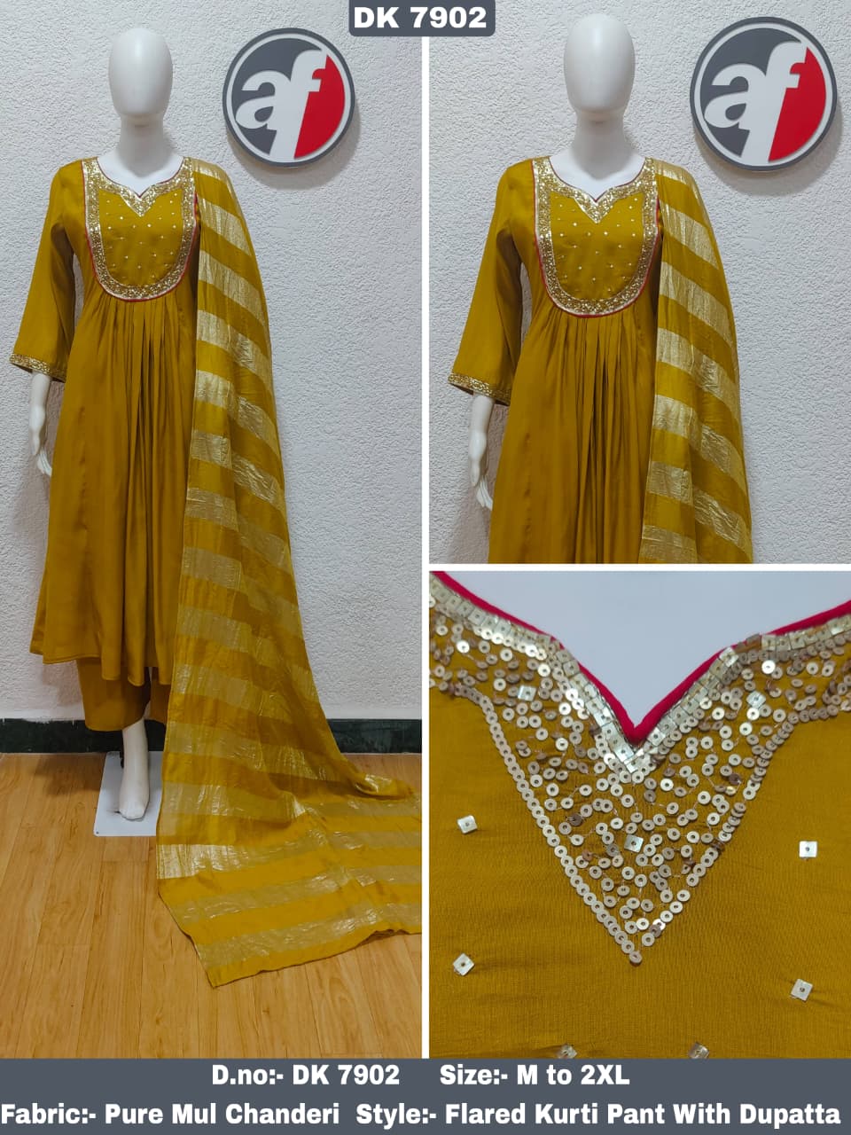 ANJU FABRICS  FLARED KURTI WITH WIDE PANT & DUPATTA SIZE SET COLLECTION 3