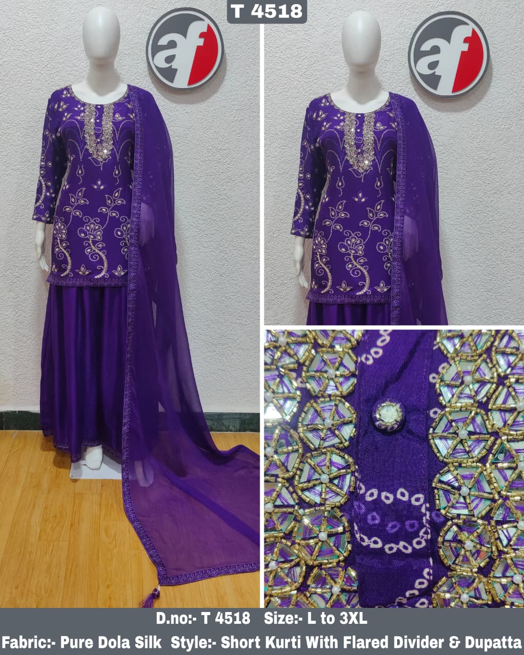 ANJU FABRICS SHORT KURTI WITH FLARED DIVIDER  & DUPATTA SERIES 4518 8