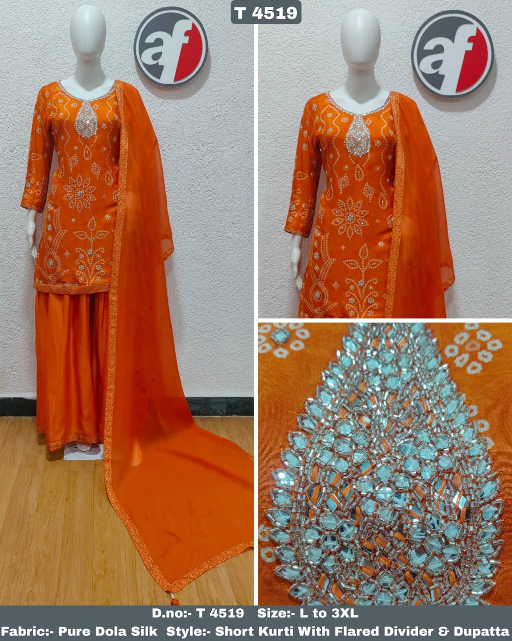 ANJU FABRICS SHORT KURTI WITH FLARED DIVIDER  & DUPATTA SERIES 4518 5