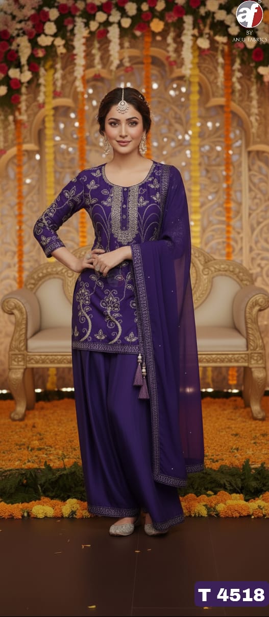 ANJU FABRICS SHORT KURTI WITH FLARED DIVIDER  & DUPATTA SERIES 4518 1