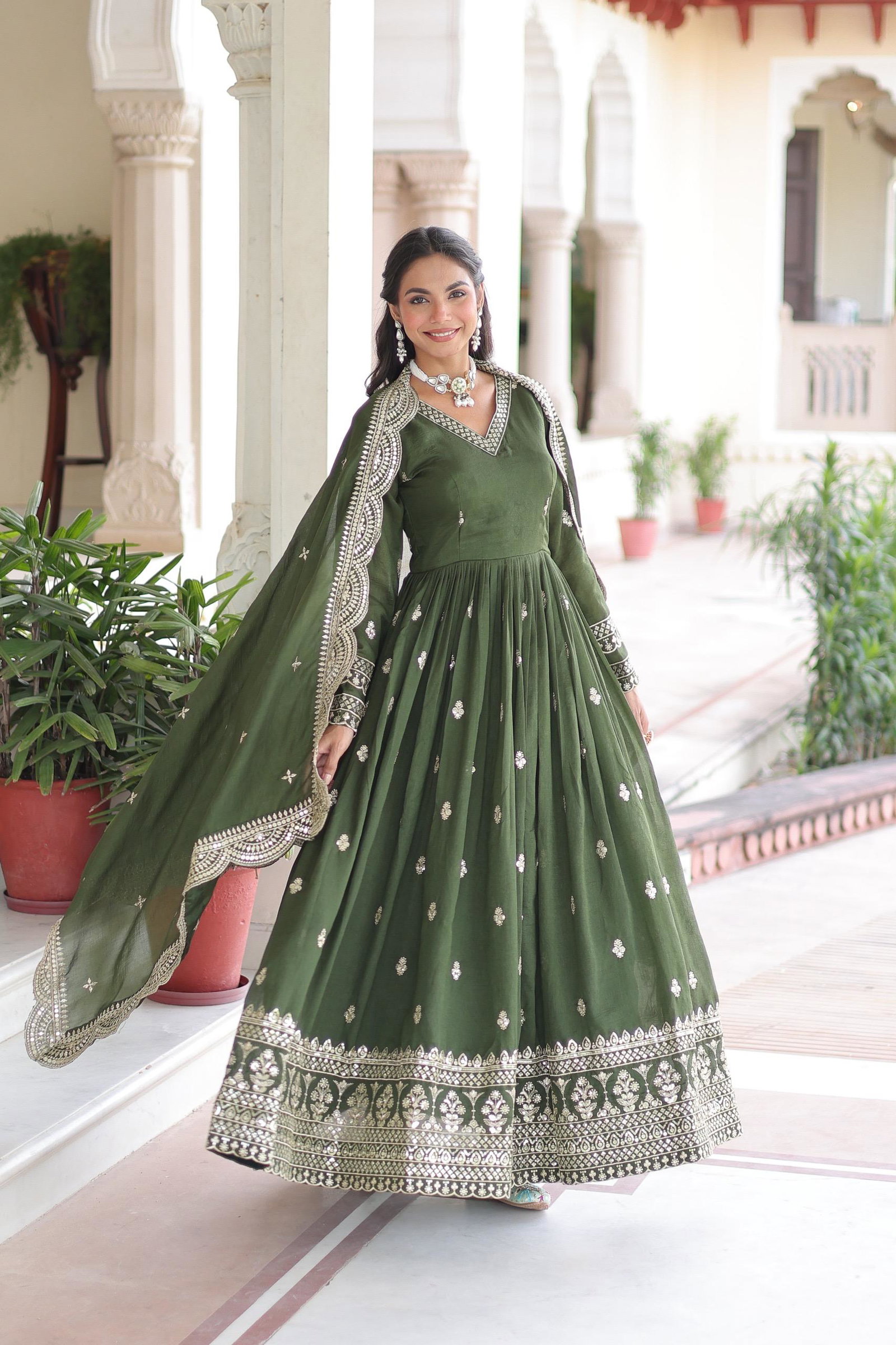 LV WEAR PREMIUM READYMADE  GOWN-DUPATTA SET 13
