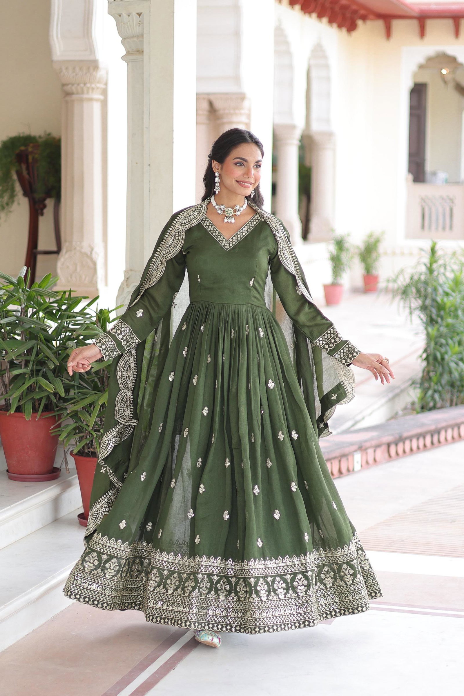 LV WEAR PREMIUM READYMADE  GOWN-DUPATTA SET 10