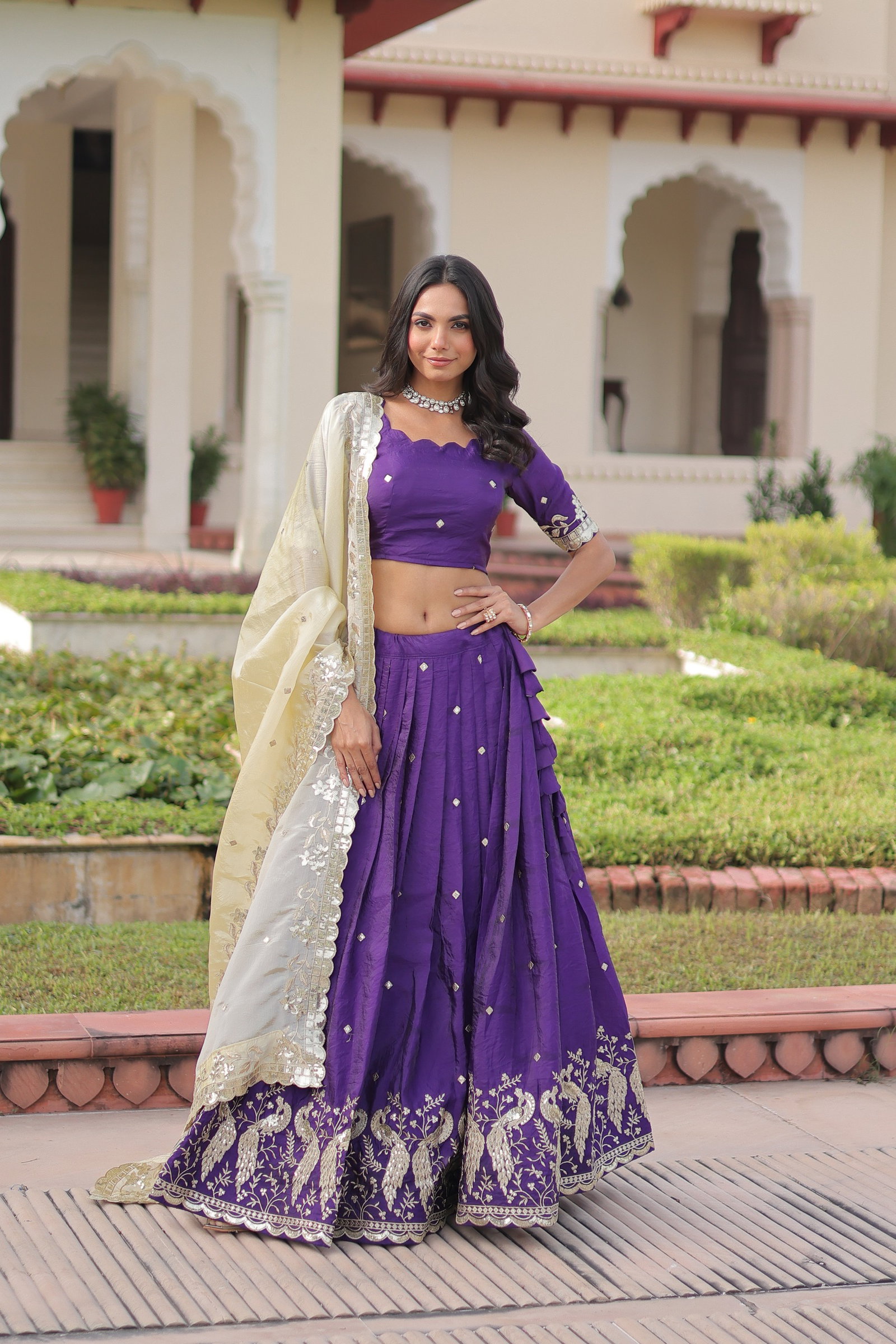 Premium Designer Sequins Embroidered Lehenga choli Dupatta Set 18