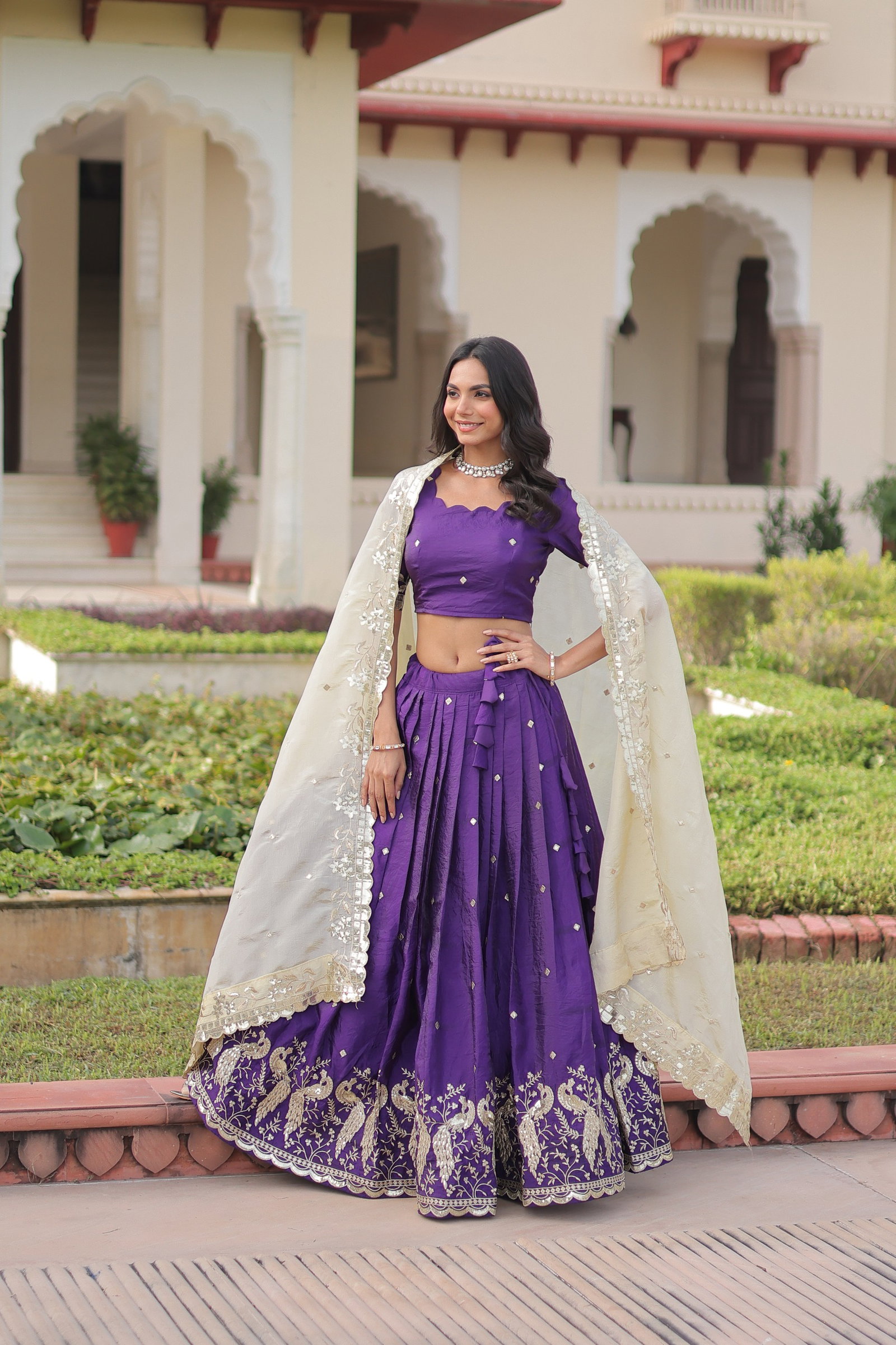 Premium Designer Sequins Embroidered Lehenga choli Dupatta Set 17