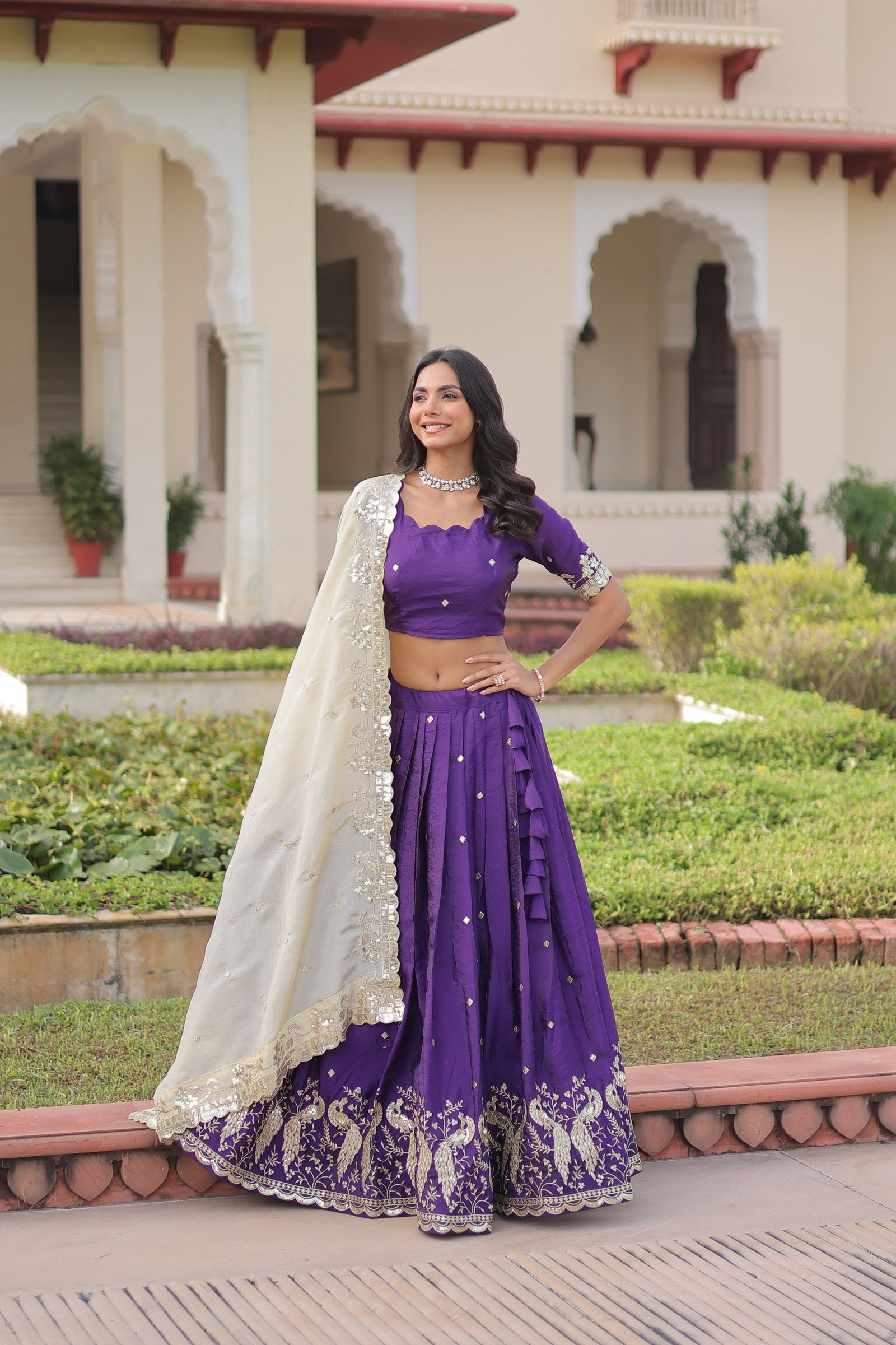 Premium Designer Sequins Embroidered Lehenga choli Dupatta Set 16