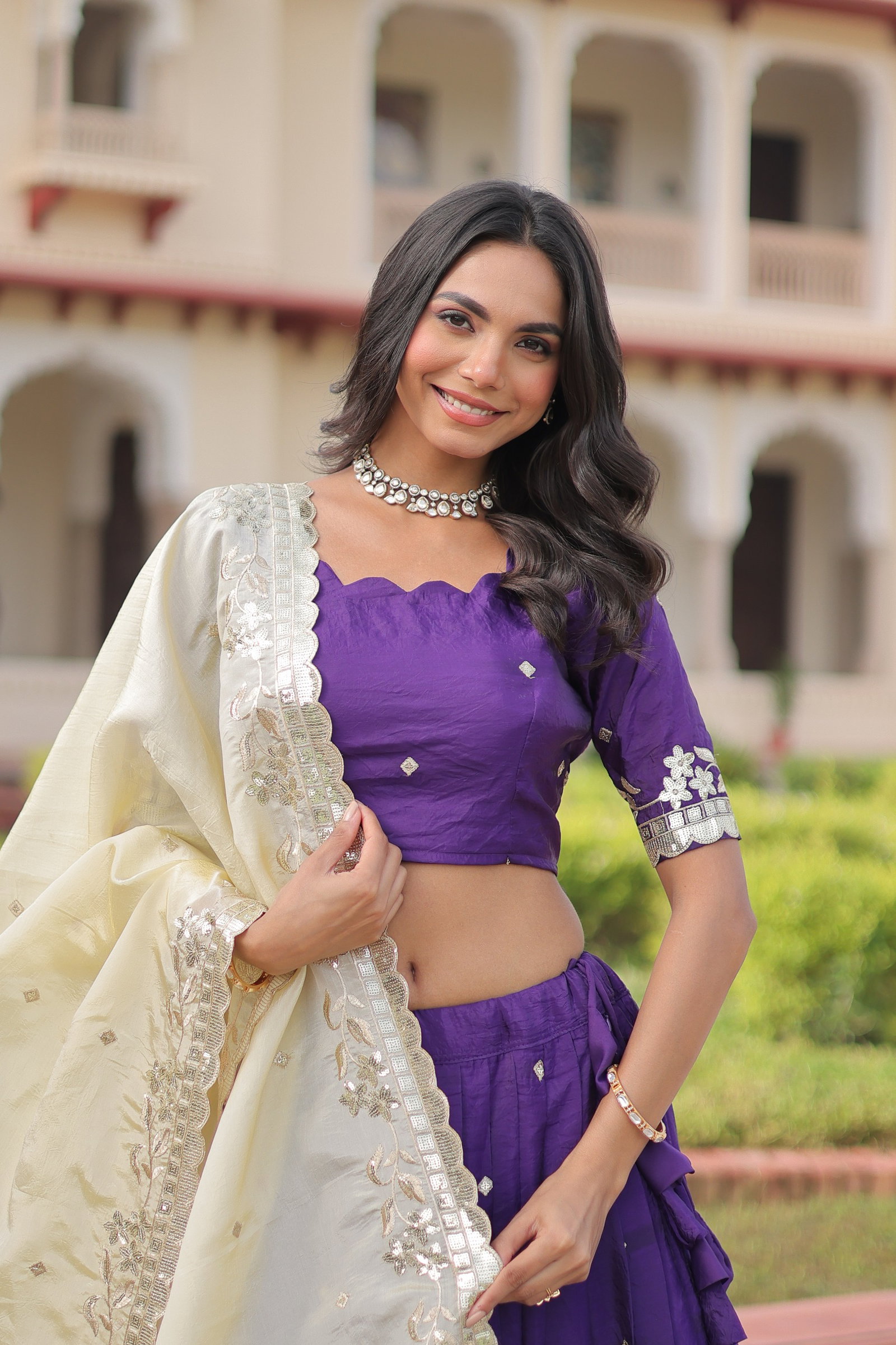 Premium Designer Sequins Embroidered Lehenga choli Dupatta Set 14