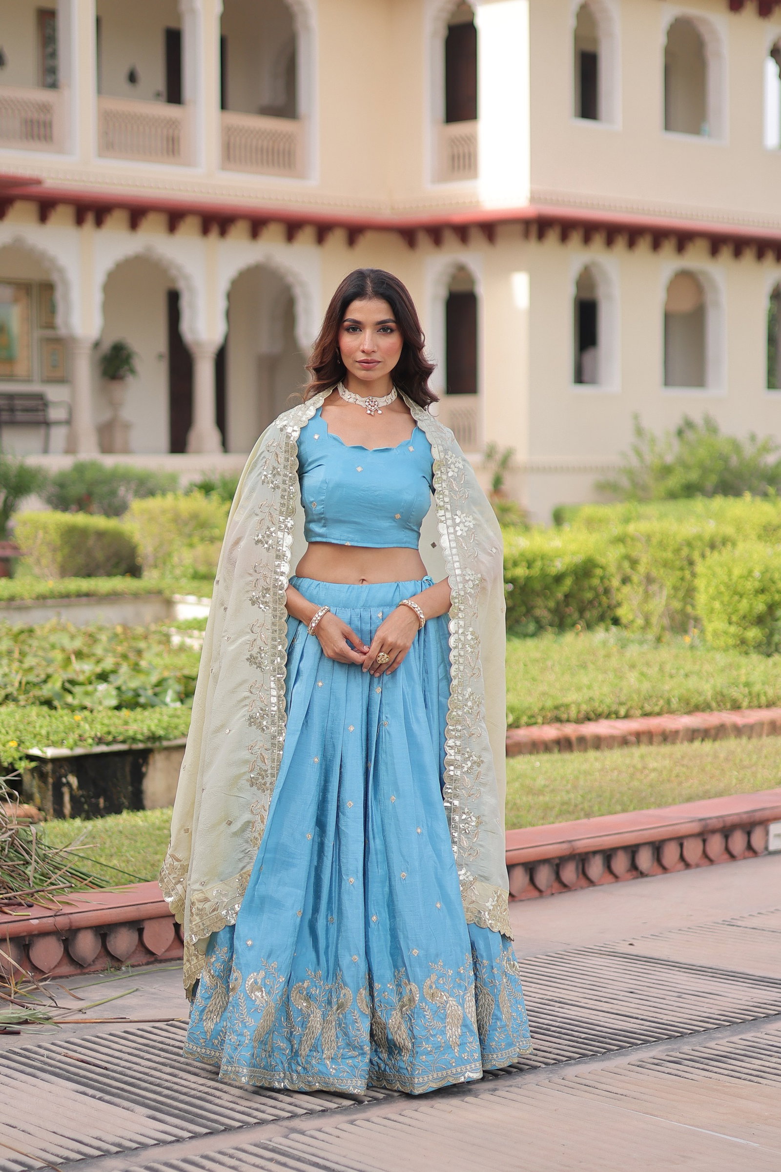 Premium Designer Sequins Embroidered Lehenga choli Dupatta Set 13