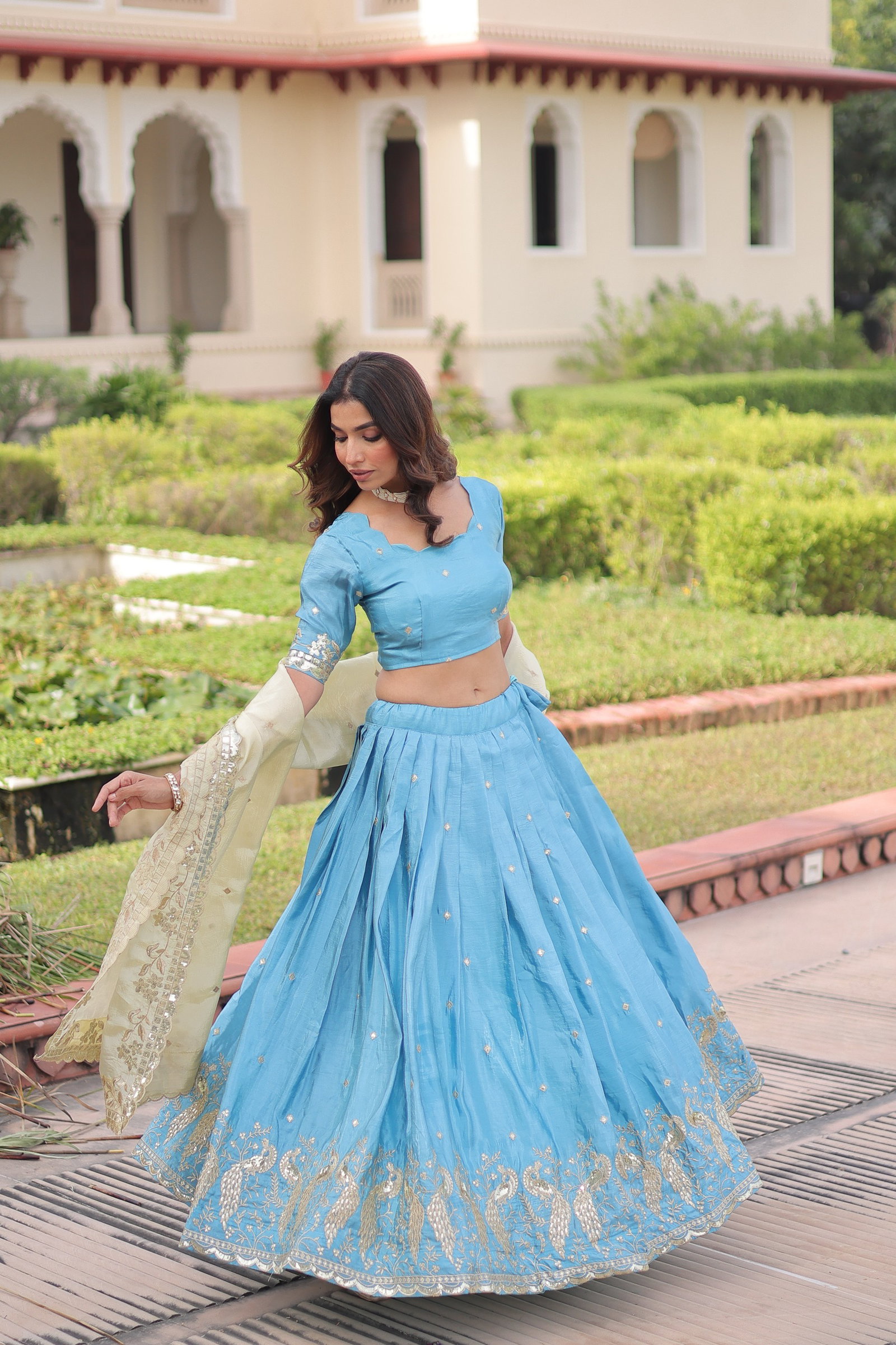 Premium Designer Sequins Embroidered Lehenga choli Dupatta Set 11