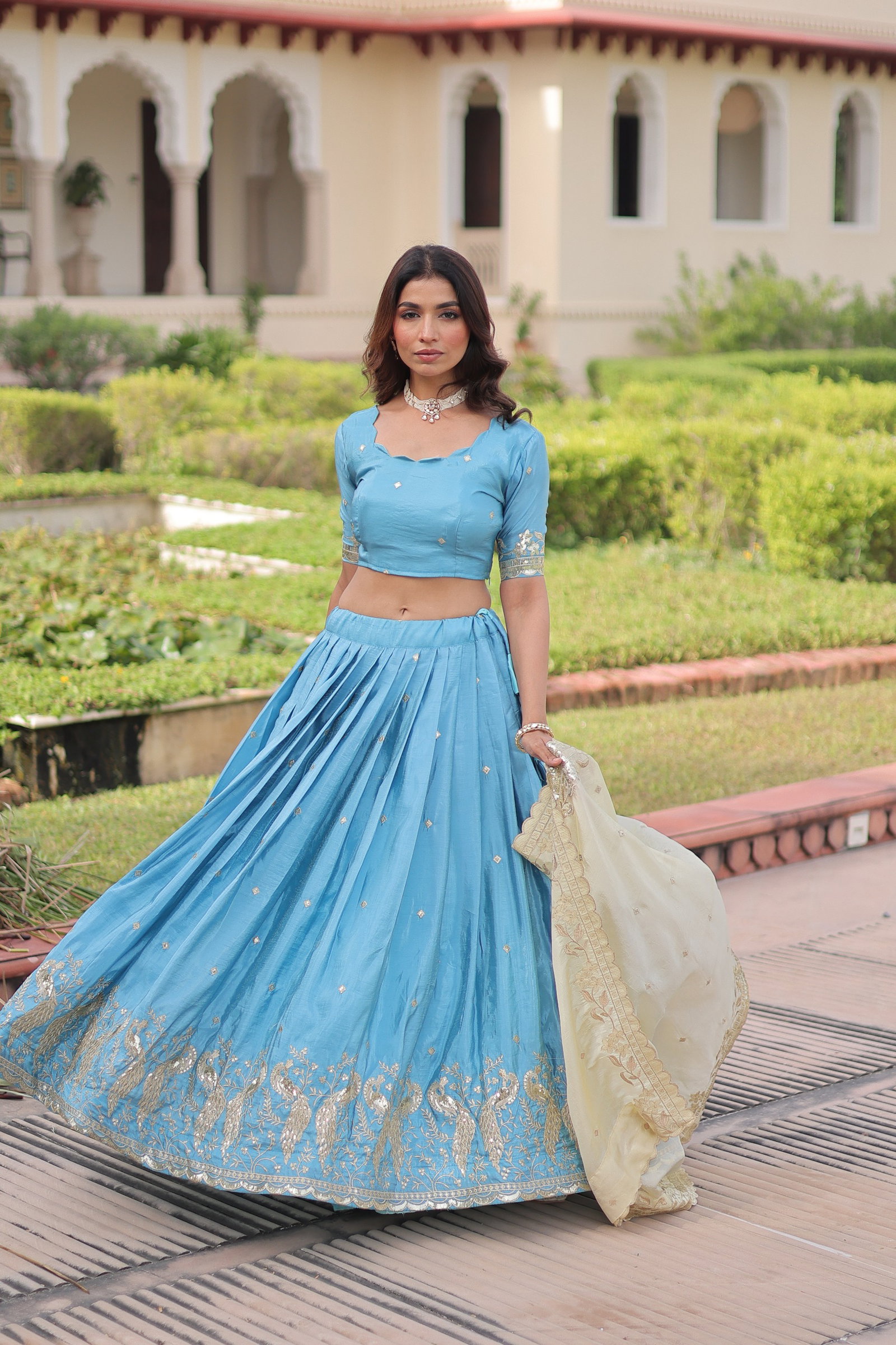 Premium Designer Sequins Embroidered Lehenga choli Dupatta Set 10