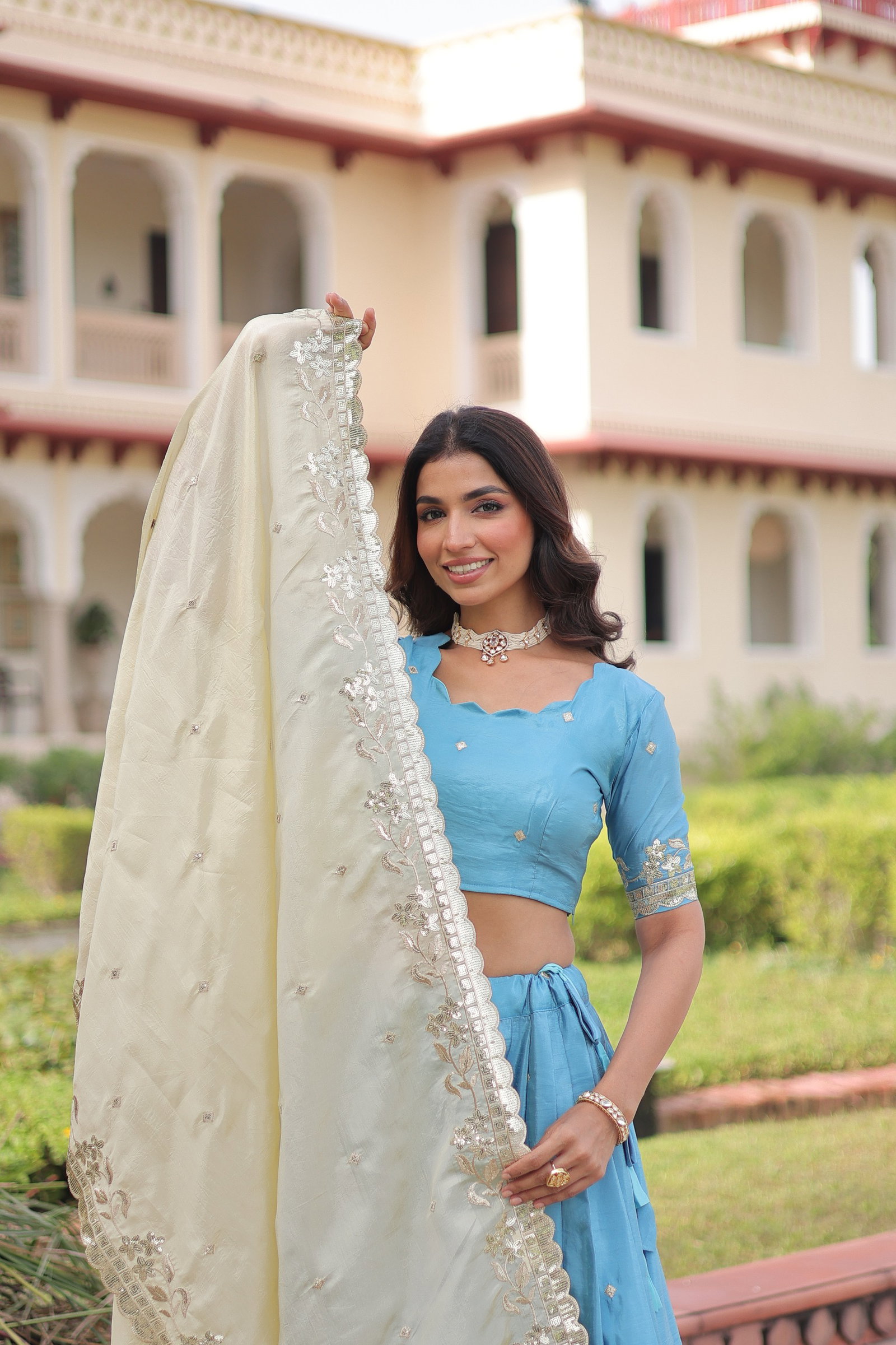 Premium Designer Sequins Embroidered Lehenga choli Dupatta Set 9