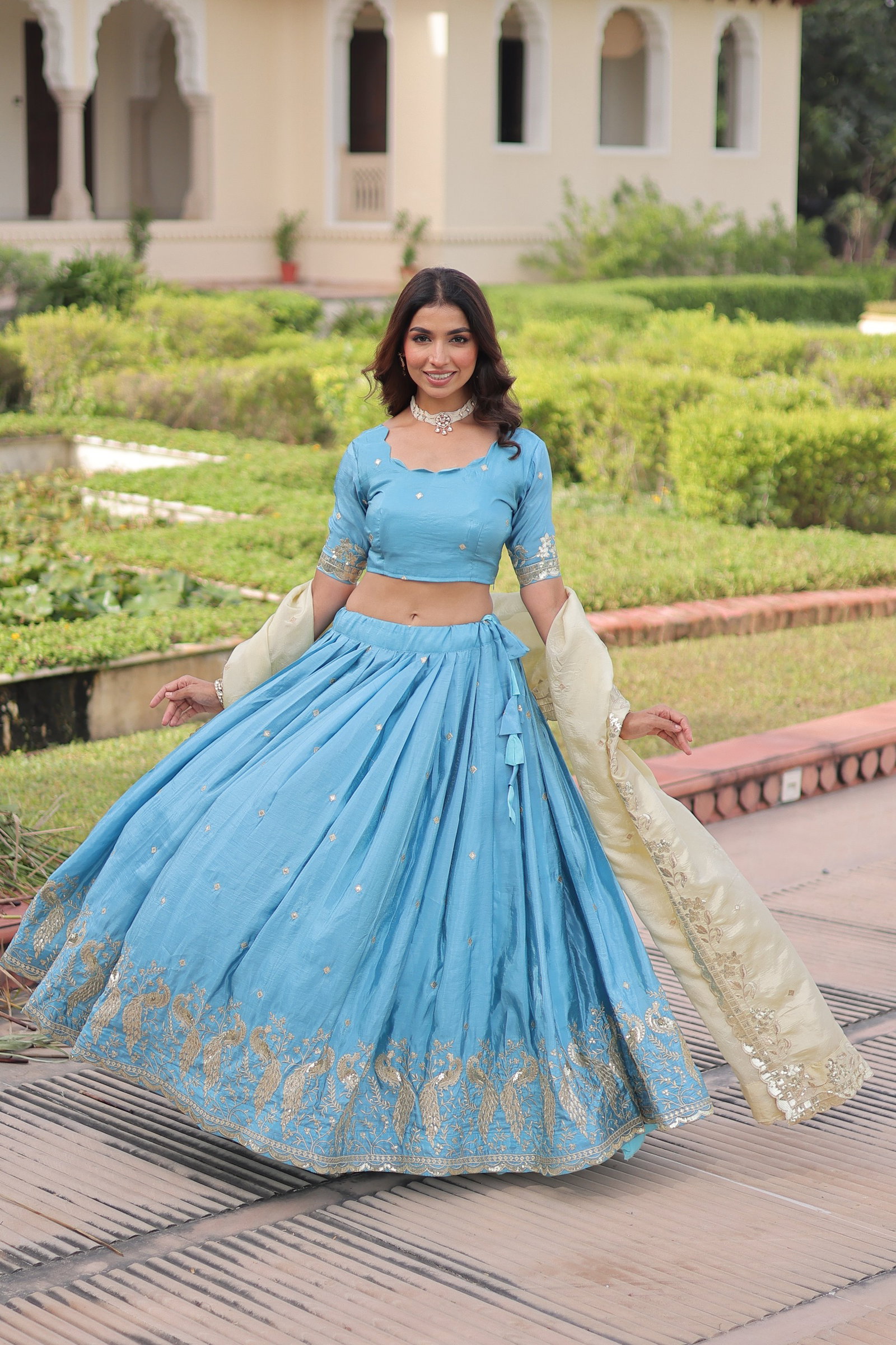 Premium Designer Sequins Embroidered Lehenga choli Dupatta Set 8
