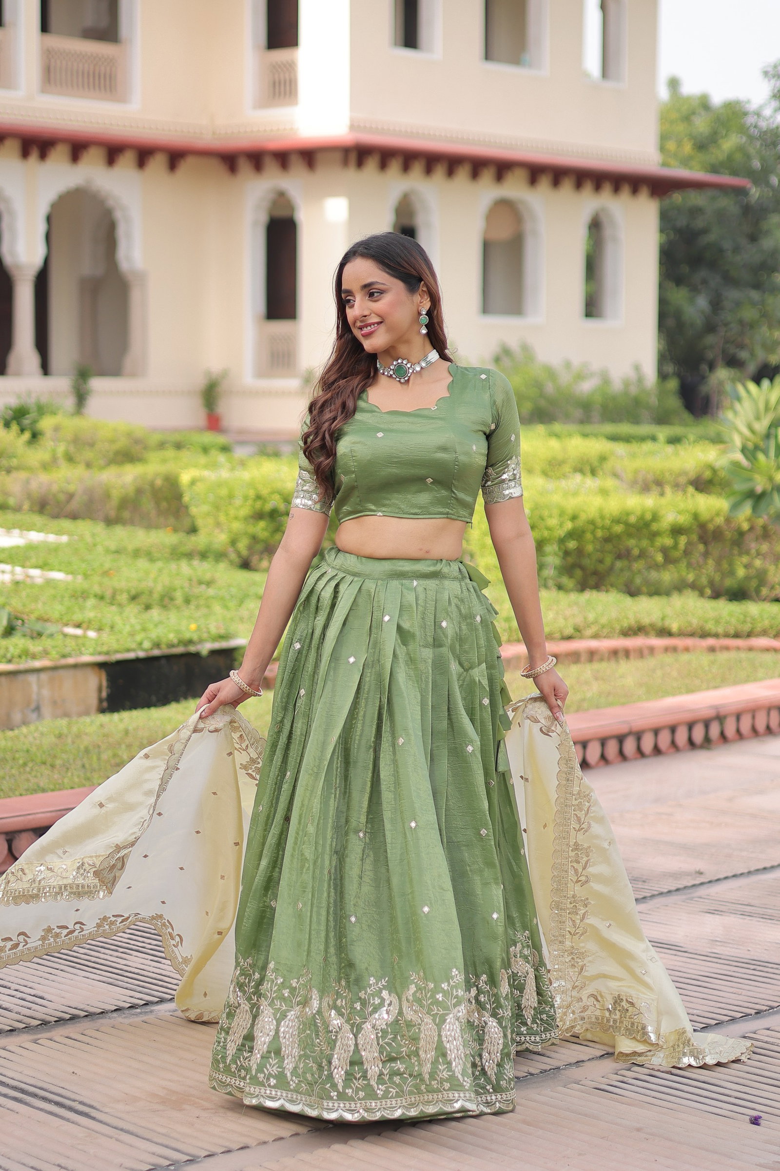Premium Designer Sequins Embroidered Lehenga choli Dupatta Set 7