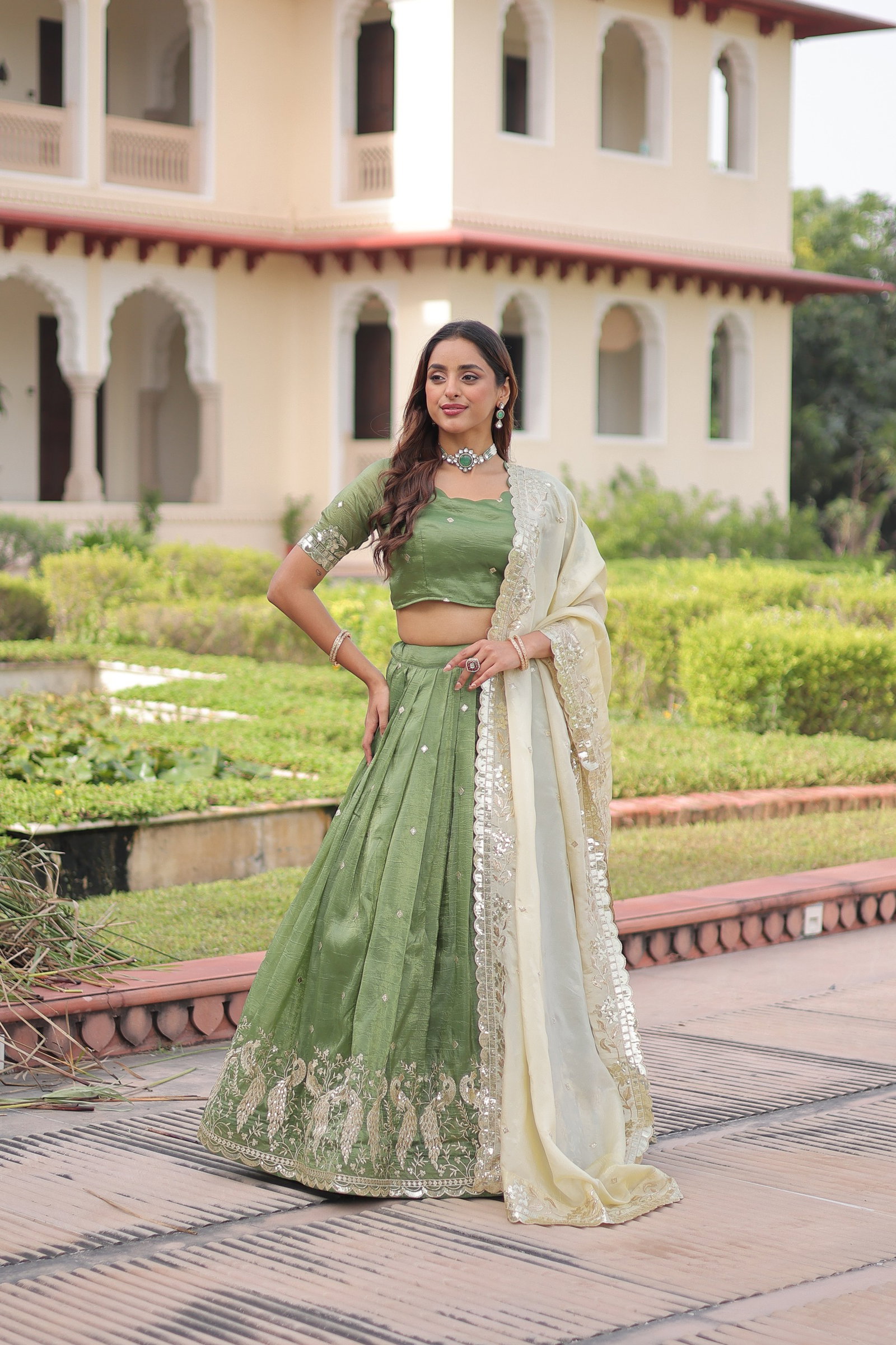 Premium Designer Sequins Embroidered Lehenga choli Dupatta Set 6