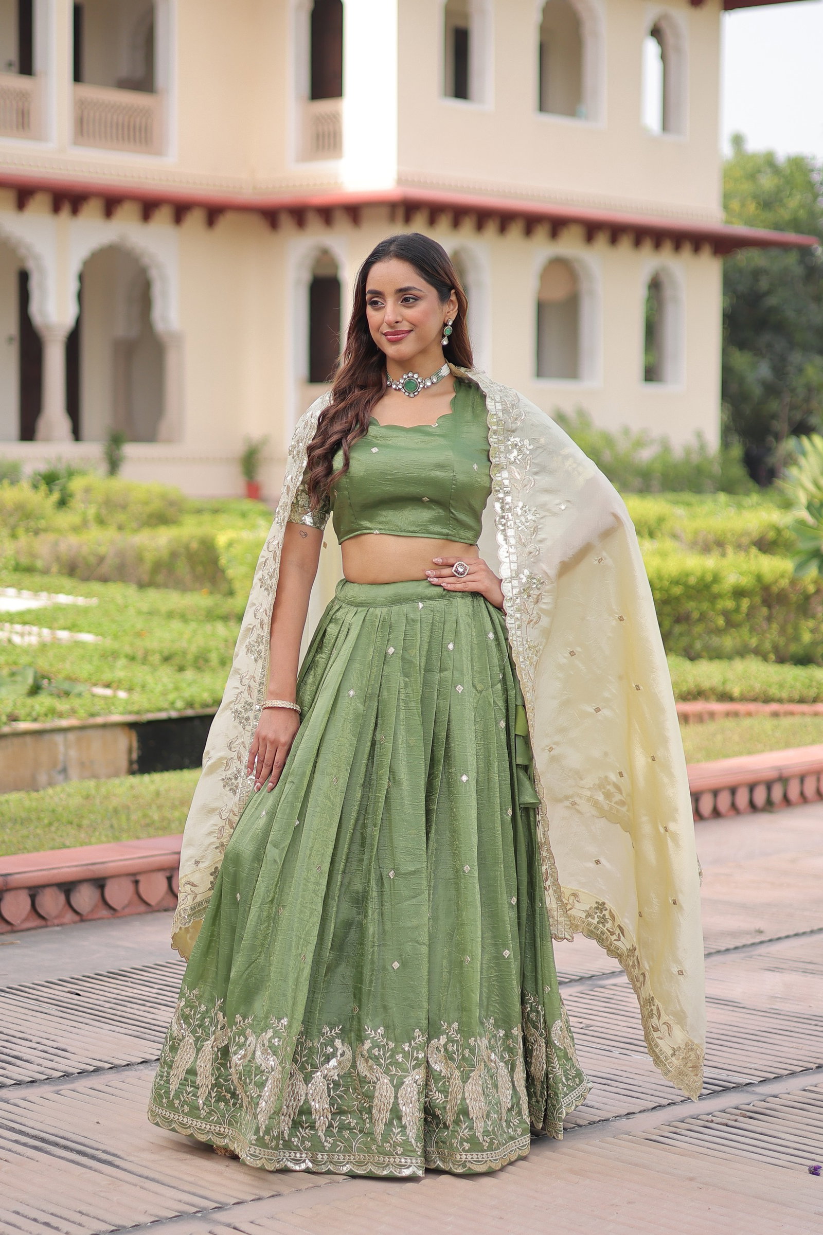 Premium Designer Sequins Embroidered Lehenga choli Dupatta Set 5