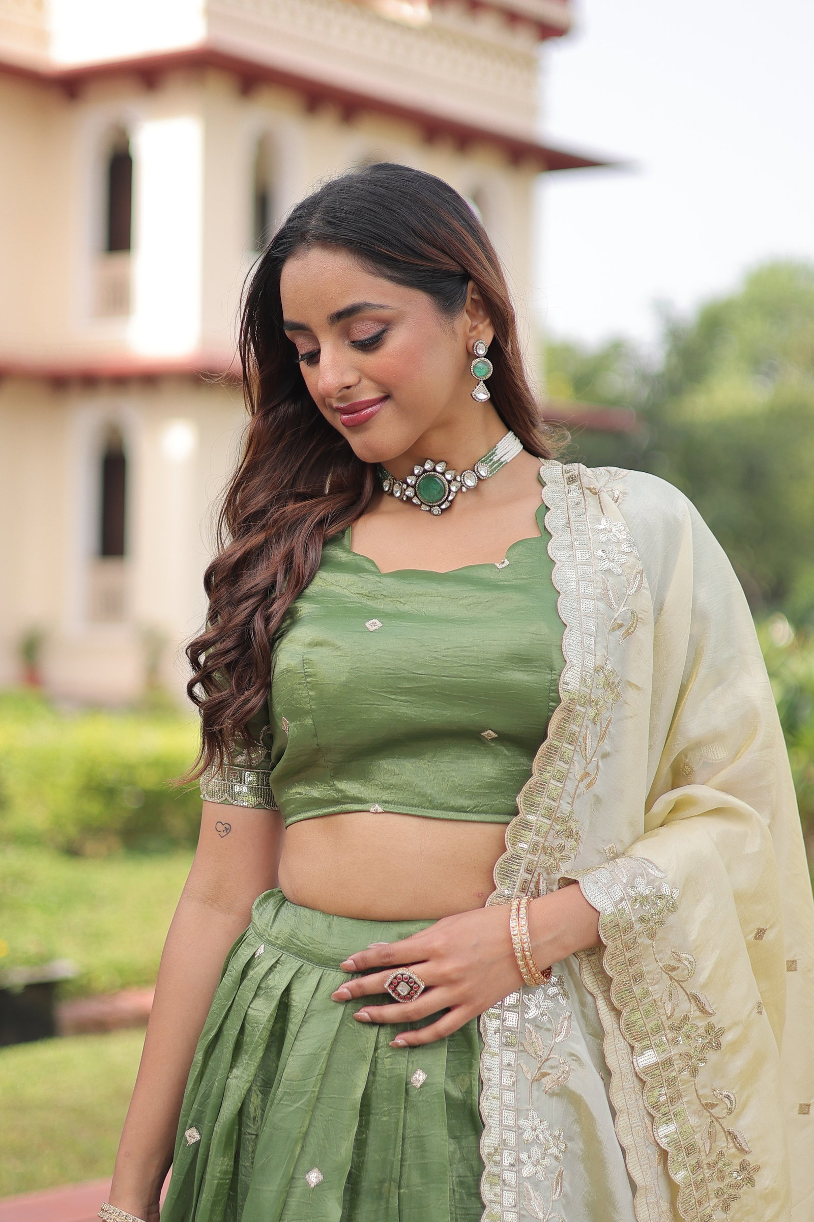 Premium Designer Sequins Embroidered Lehenga choli Dupatta Set 4