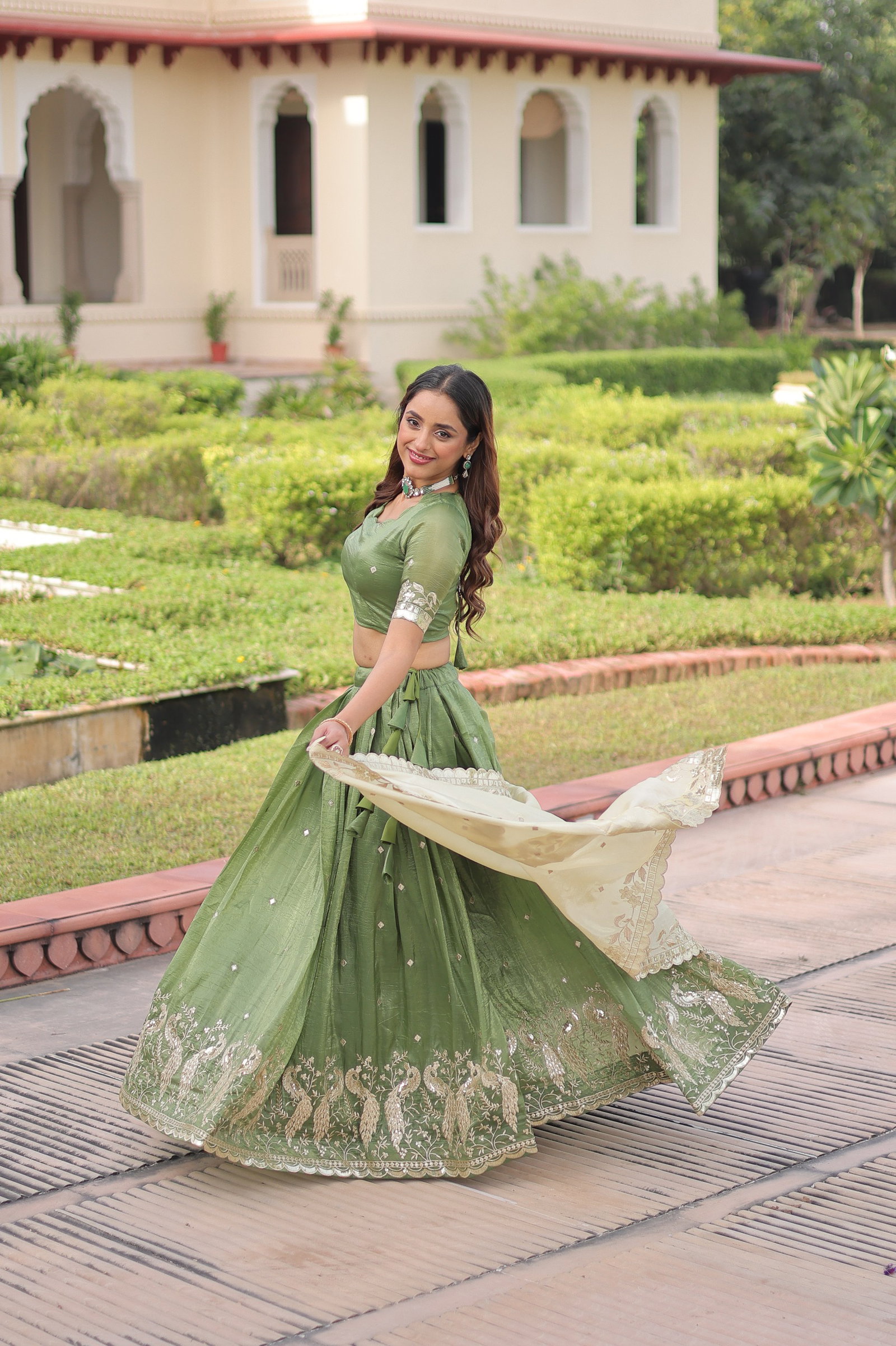 Premium Designer Sequins Embroidered Lehenga choli Dupatta Set 3