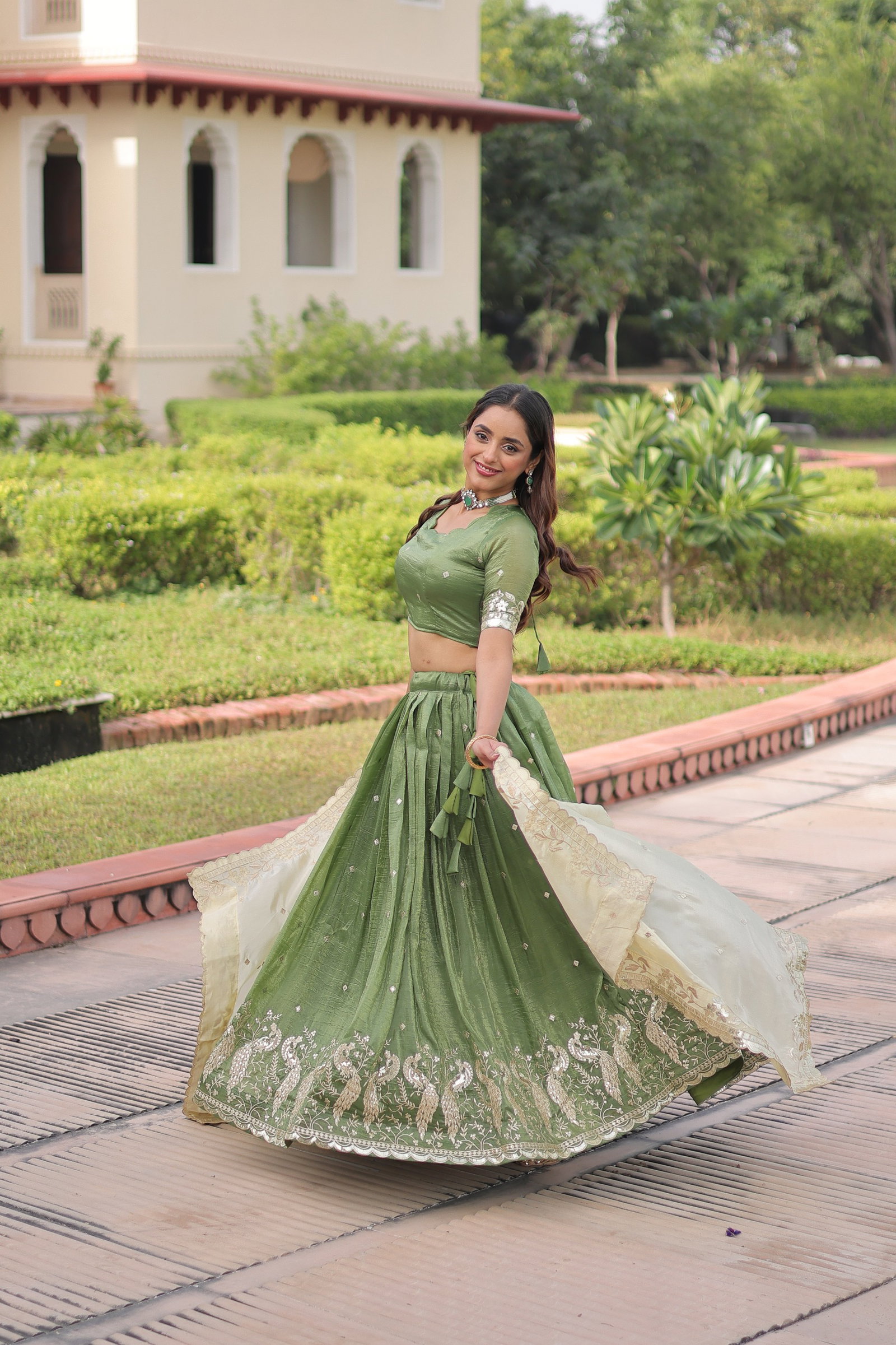 Premium Designer Sequins Embroidered Lehenga choli Dupatta Set 2