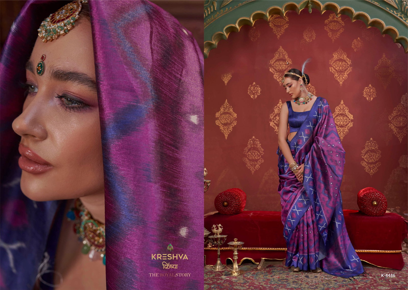 KRESHVA KAVACH SILK SAREE SERIES 4486 TO 4493 WITH IKKAT DESIGN SAREE 18