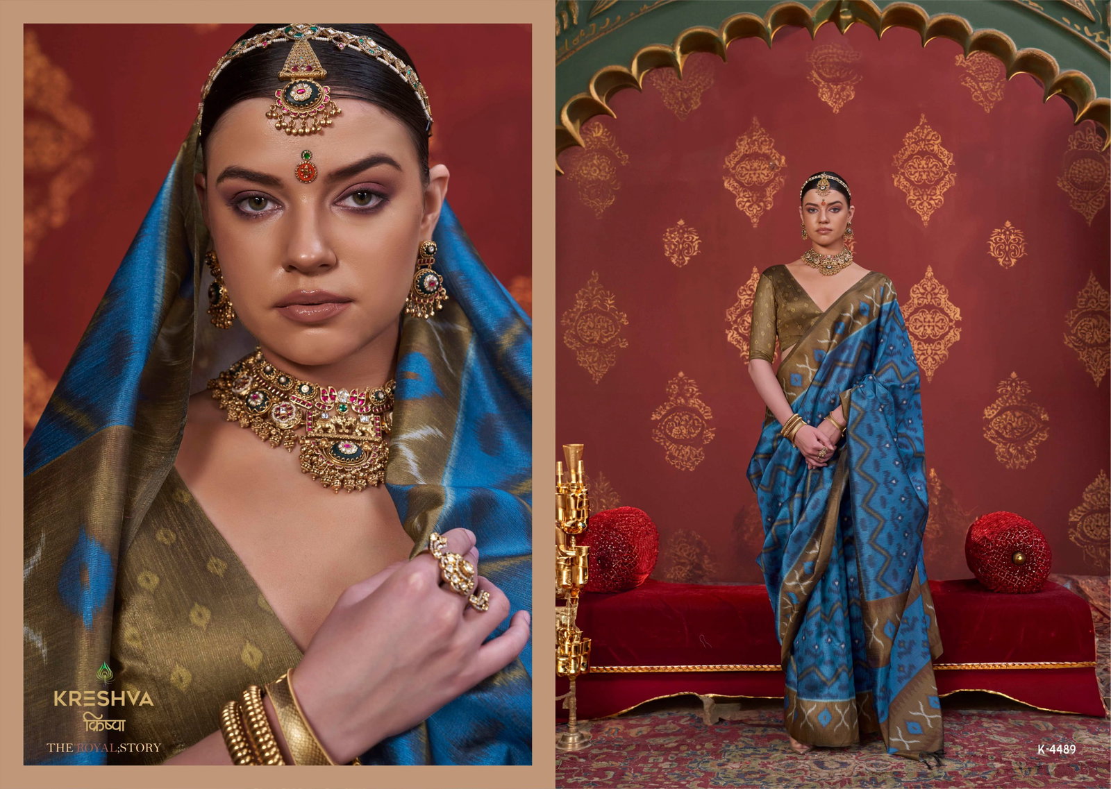 KRESHVA KAVACH SILK SAREE SERIES 4486 TO 4493 WITH IKKAT DESIGN SAREE 17
