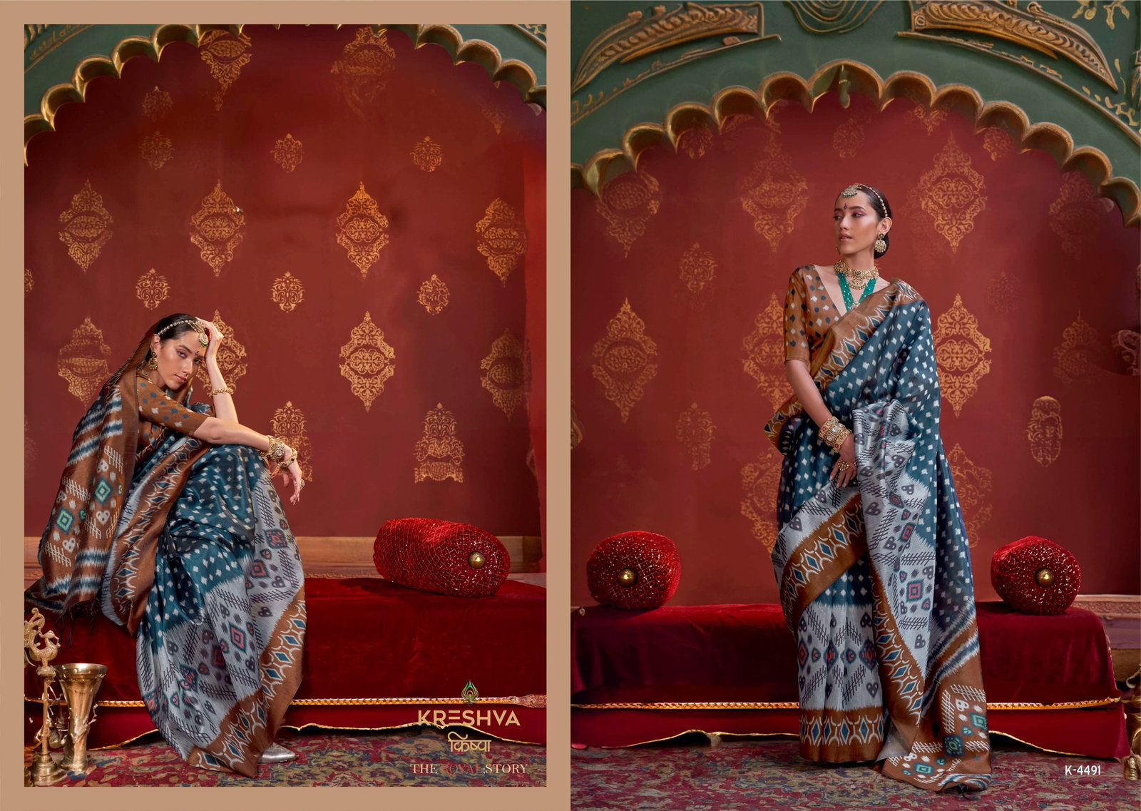 KRESHVA KAVACH SILK SAREE SERIES 4486 TO 4493 WITH IKKAT DESIGN SAREE 15