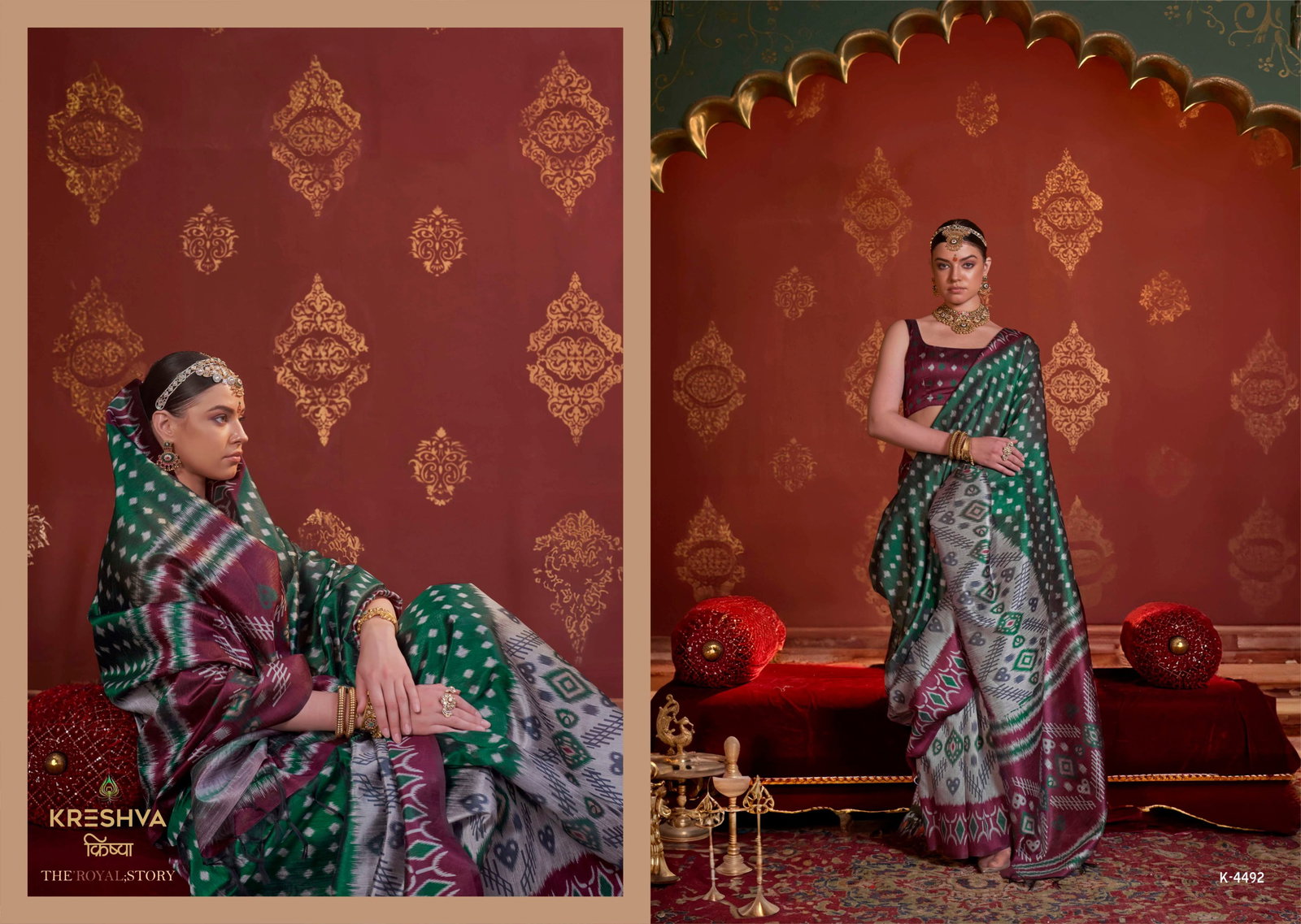 KRESHVA KAVACH SILK SAREE SERIES 4486 TO 4493 WITH IKKAT DESIGN SAREE 14