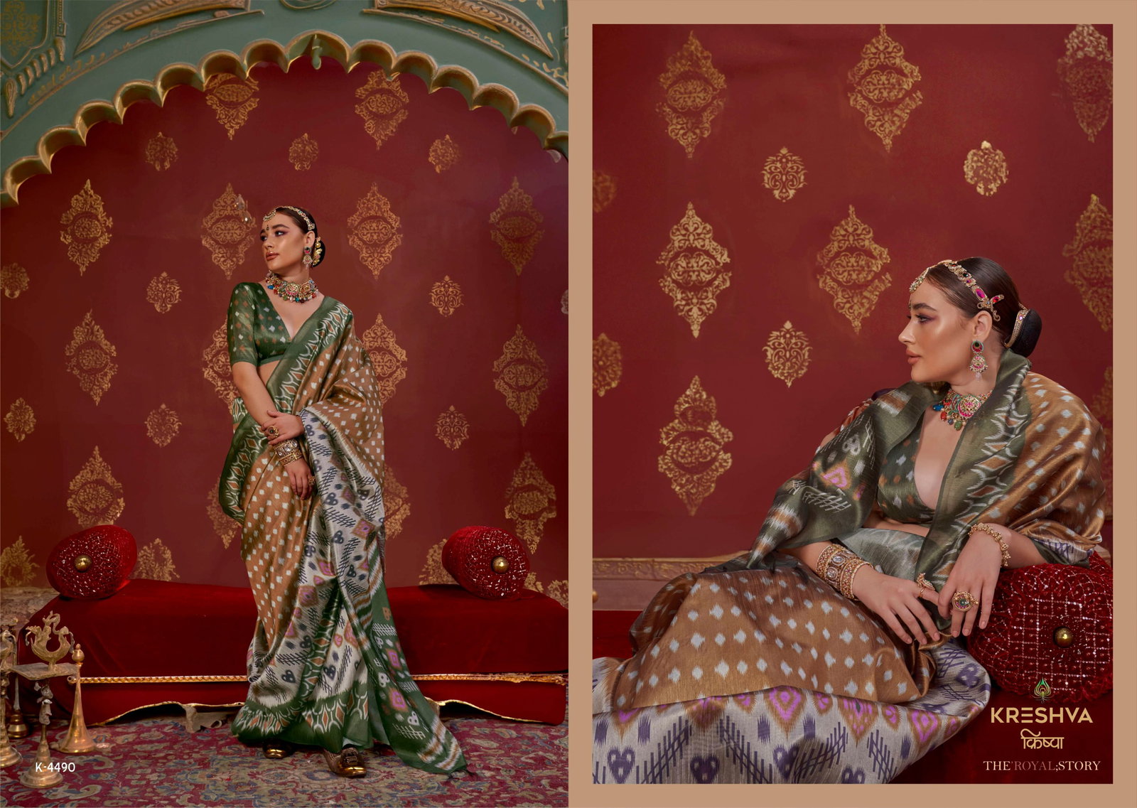 KRESHVA KAVACH SILK SAREE SERIES 4486 TO 4493 WITH IKKAT DESIGN SAREE 13