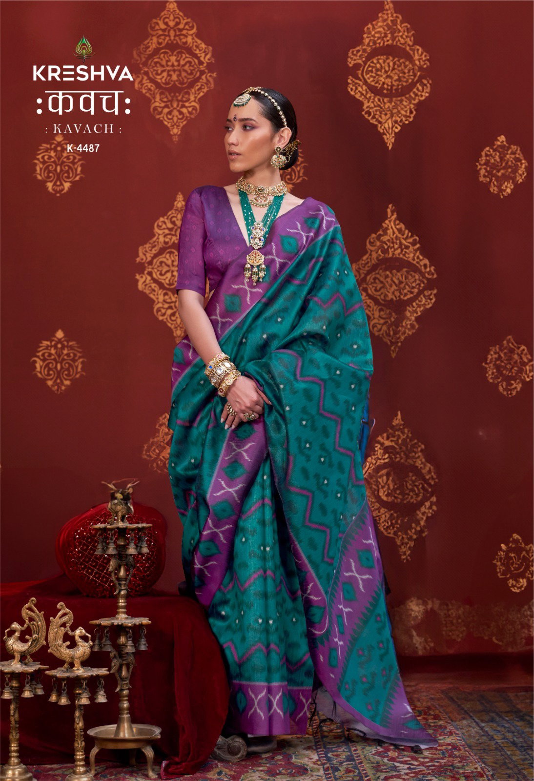 KRESHVA KAVACH SILK SAREE SERIES 4486 TO 4493 WITH IKKAT DESIGN SAREE 11